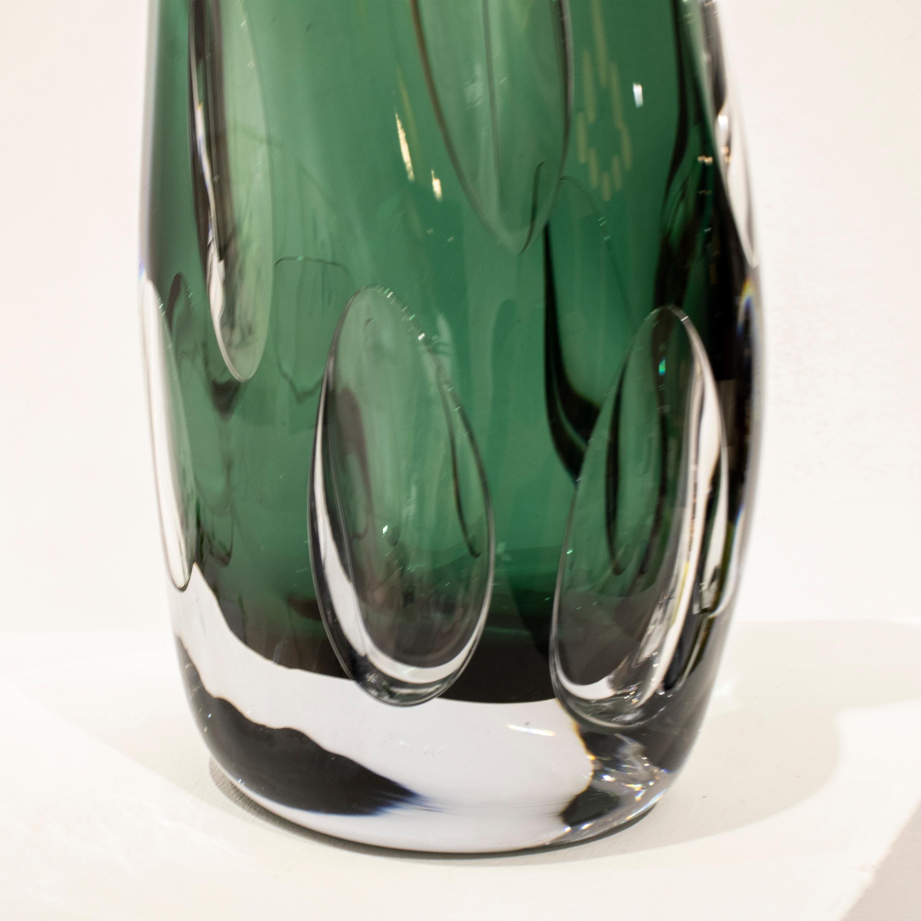 Handcrafted Semi Transparent Green Color Glass Vase, Italy, 2024 For Sale 1