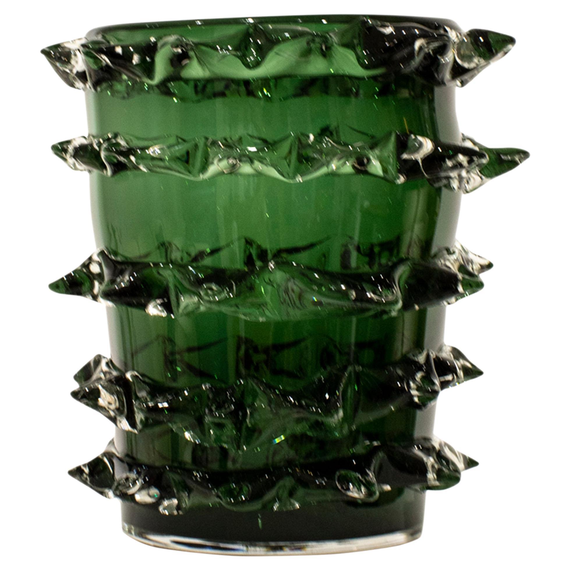 Handcrafted Semi Transparent Green Color Glass Vase, Italy, 2024 For Sale