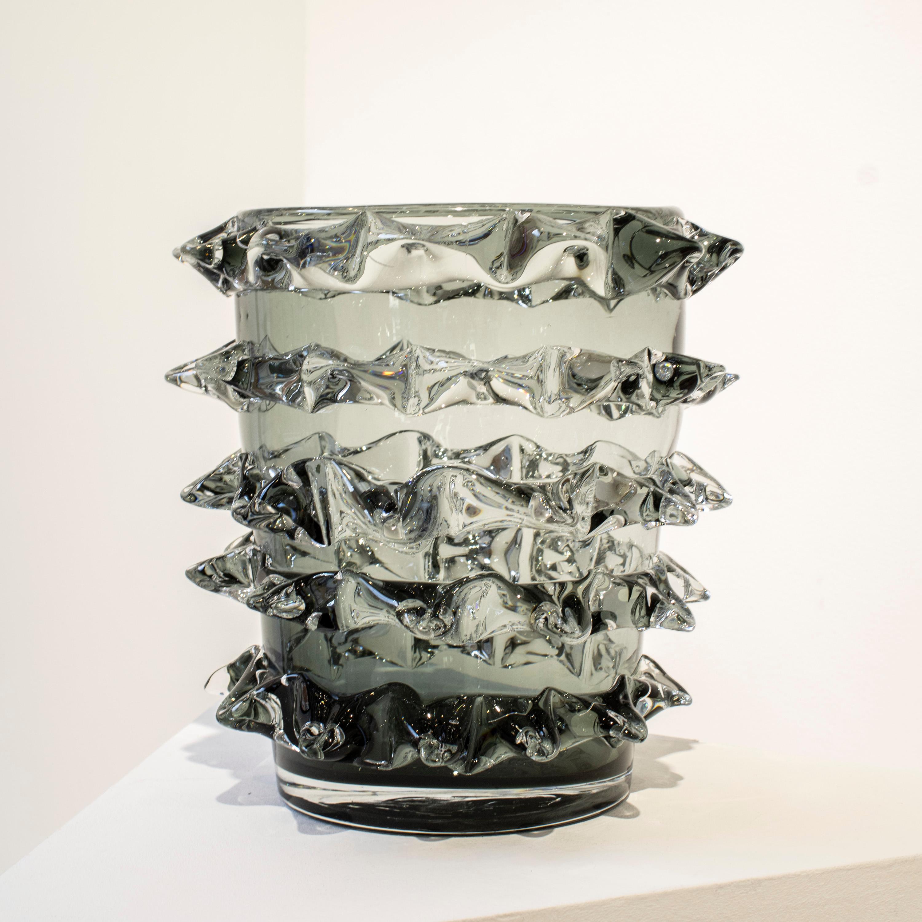Hand-blown Italian grey semi-transparent glass vase.