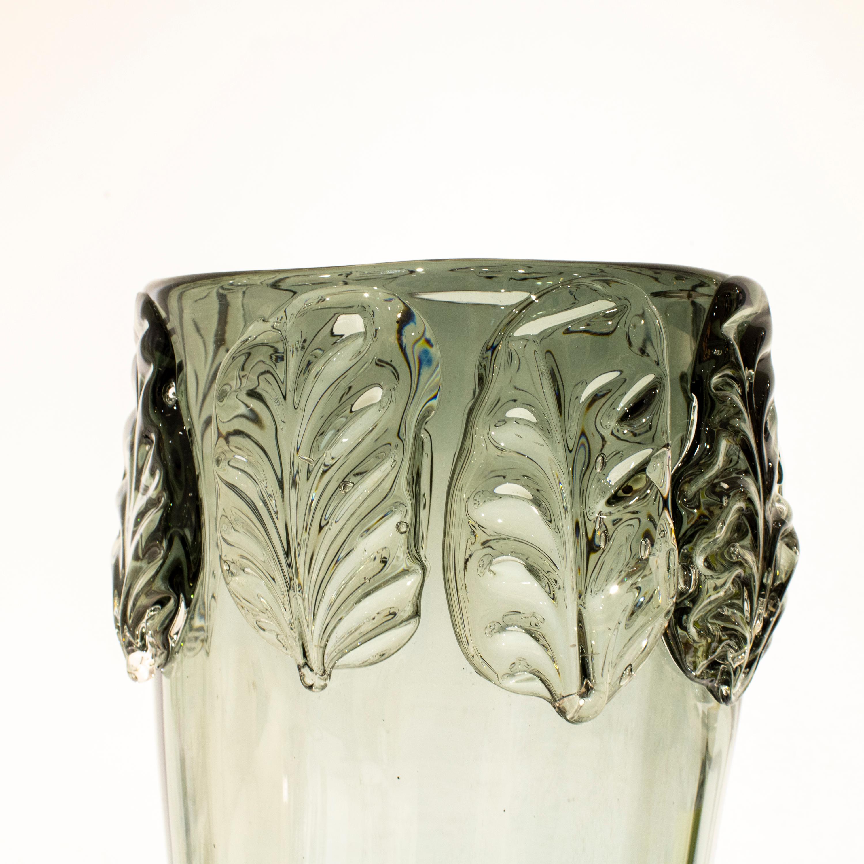 Handcrafted Semi Transparent Grey Color Glass Vase, Italy, 2024 In Good Condition For Sale In Madrid, ES