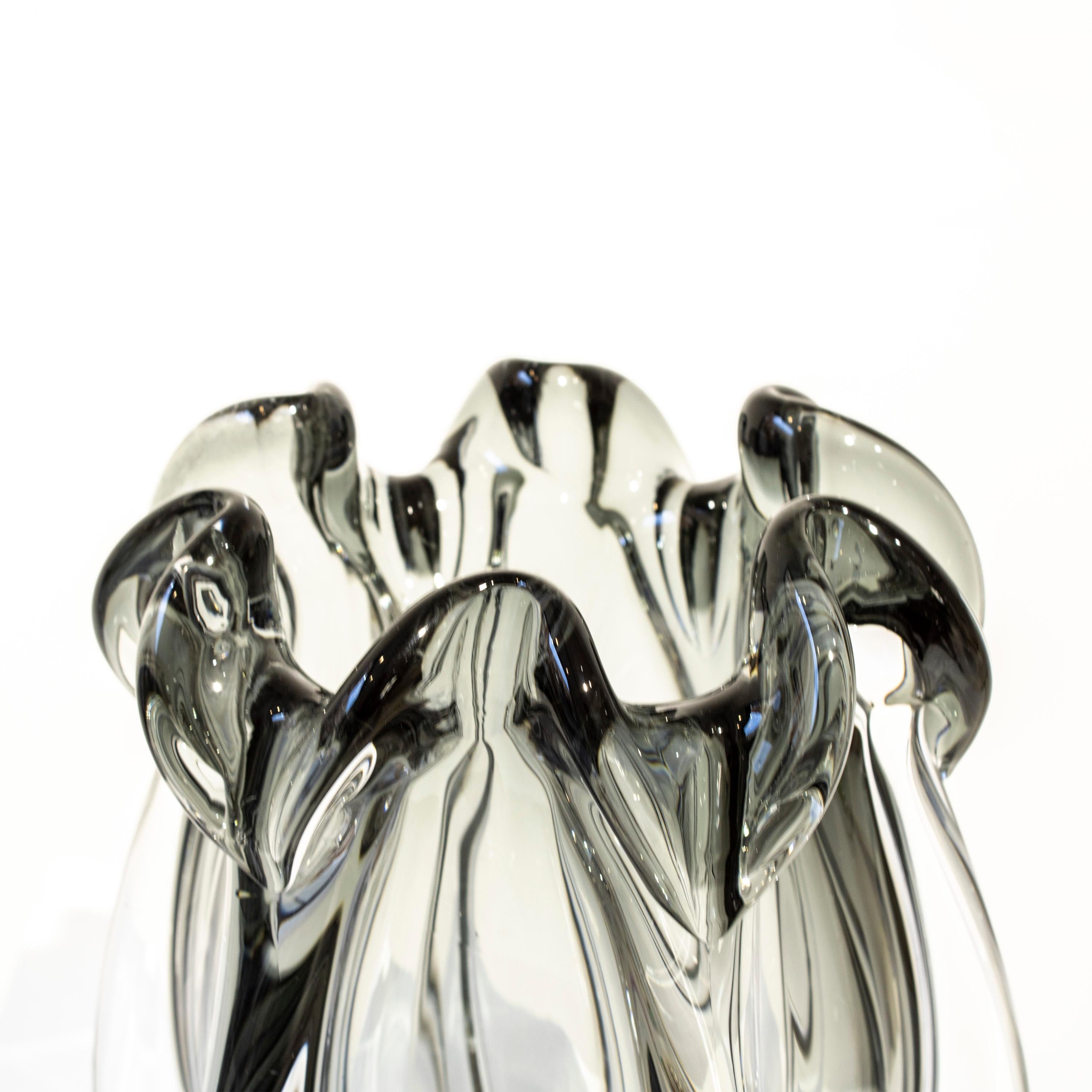 Handcrafted Semi Transparent Grey Color Glass Vase, Italy, 2024 In Good Condition For Sale In Madrid, ES