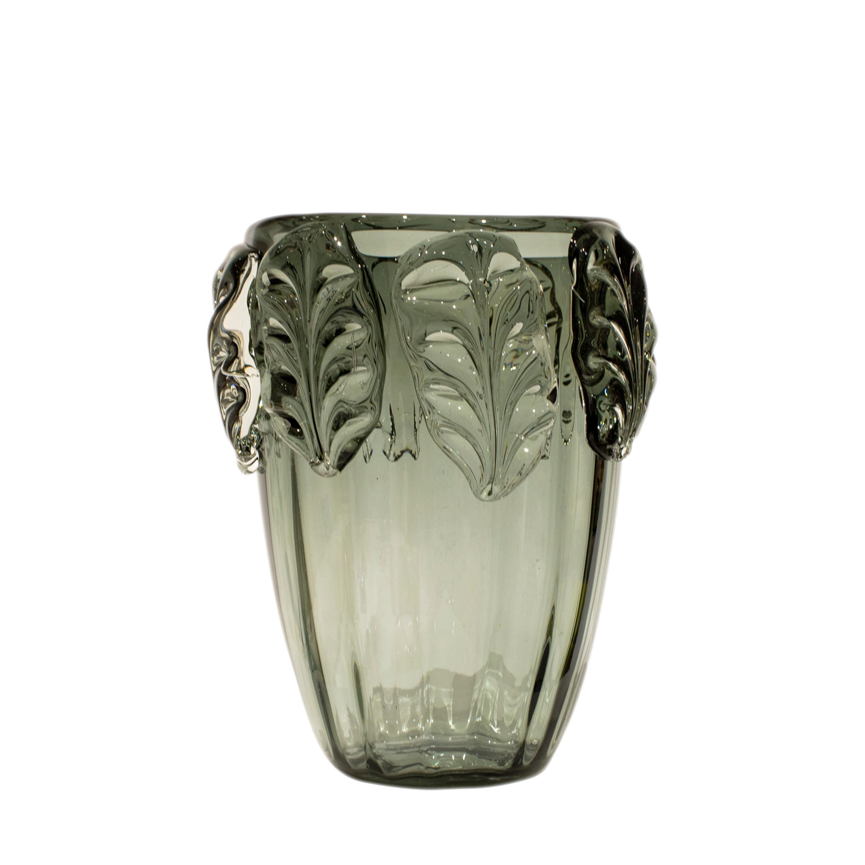 Handcrafted Semi Transparent Grey Color Glass Vase, Italy, 2024