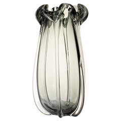 Handcrafted Semi Transparent Grey Color Glass Vase, Italy, 2024