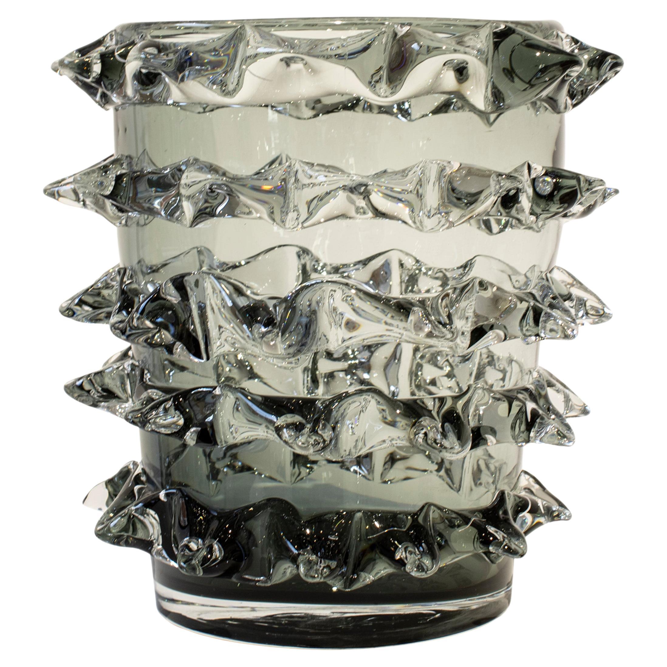 Handcrafted Semi Transparent Grey Color Glass Vase, Italy, 2024 For Sale