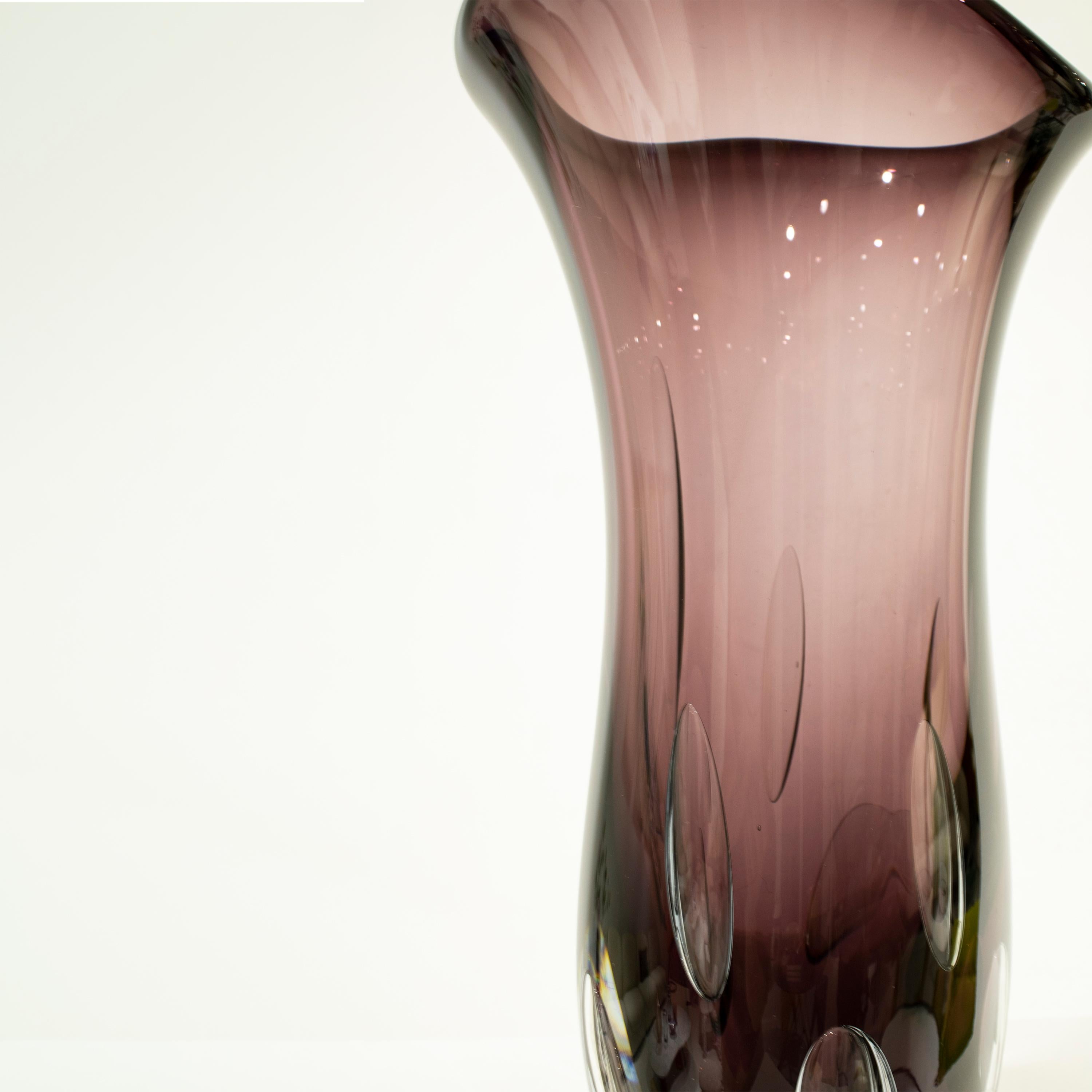Handcrafted Semi Transparent Magenta Color Glass Vase, Italy, 2024 In Good Condition For Sale In Madrid, ES