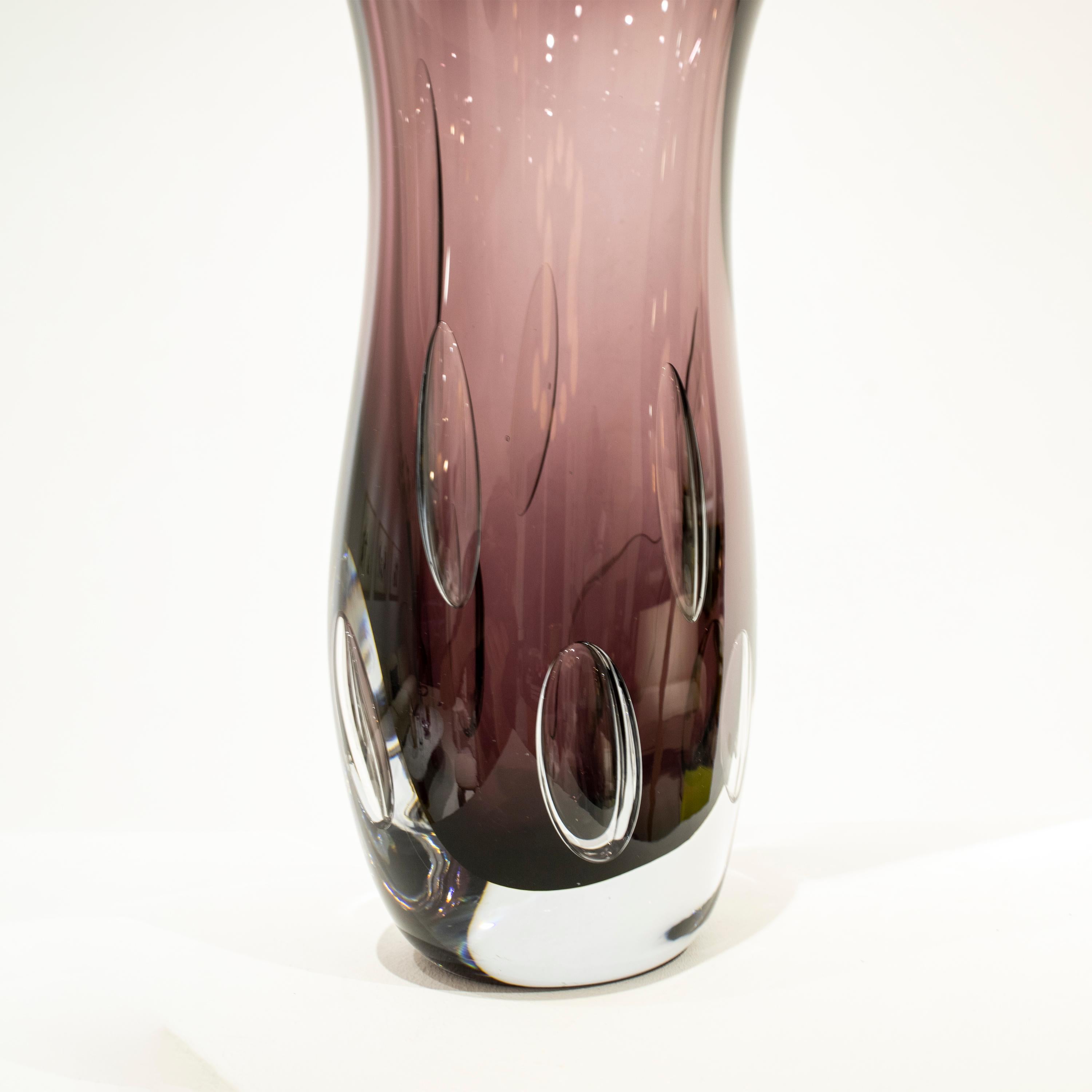 Contemporary Handcrafted Semi Transparent Magenta Color Glass Vase, Italy, 2024 For Sale