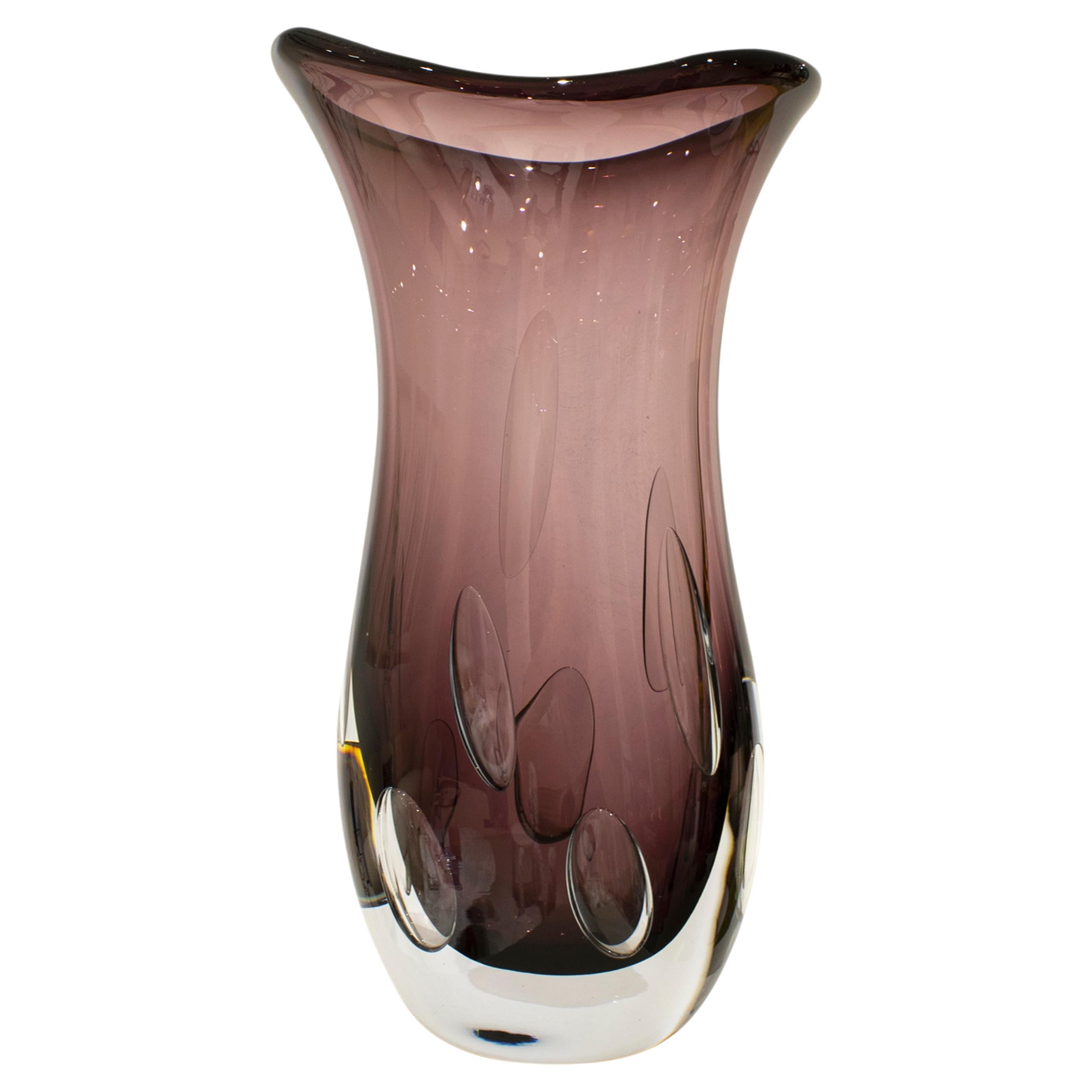 Handcrafted Semi Transparent Magenta Color Glass Vase, Italy, 2024 For Sale
