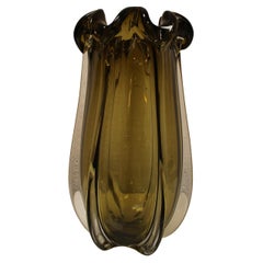 Handcrafted Semi Transparent Olive Color Glass Vase, Italy, 2023