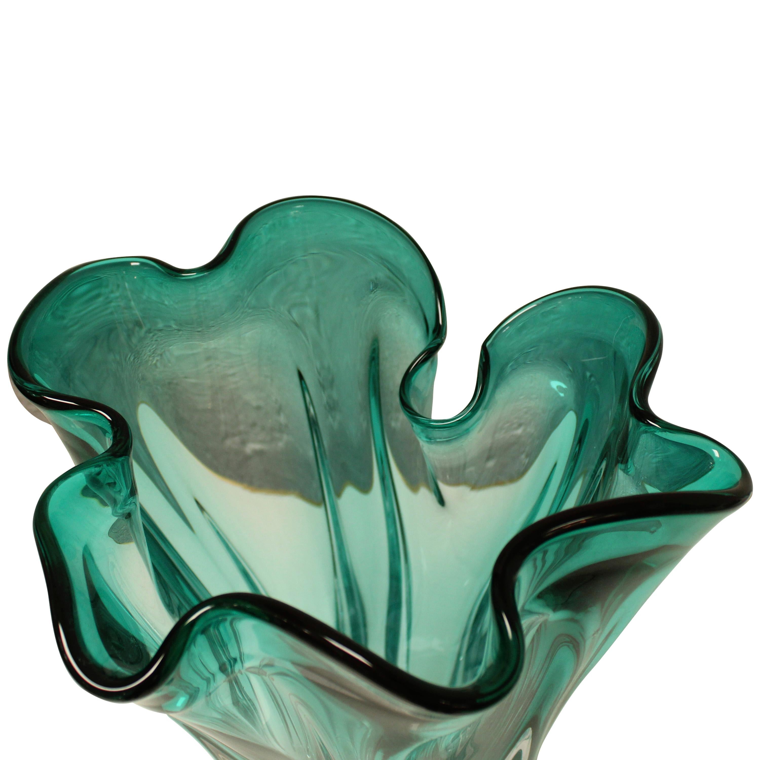 Italian Handcrafted Semi Transparent Turquoise Glass Vase, Italy, 2023 For Sale
