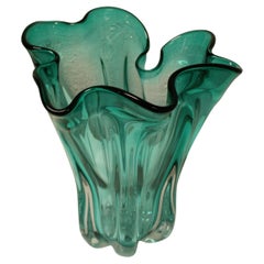 Vintage Handcrafted Semi Transparent Turquoise Glass Vase, Italy, 2023