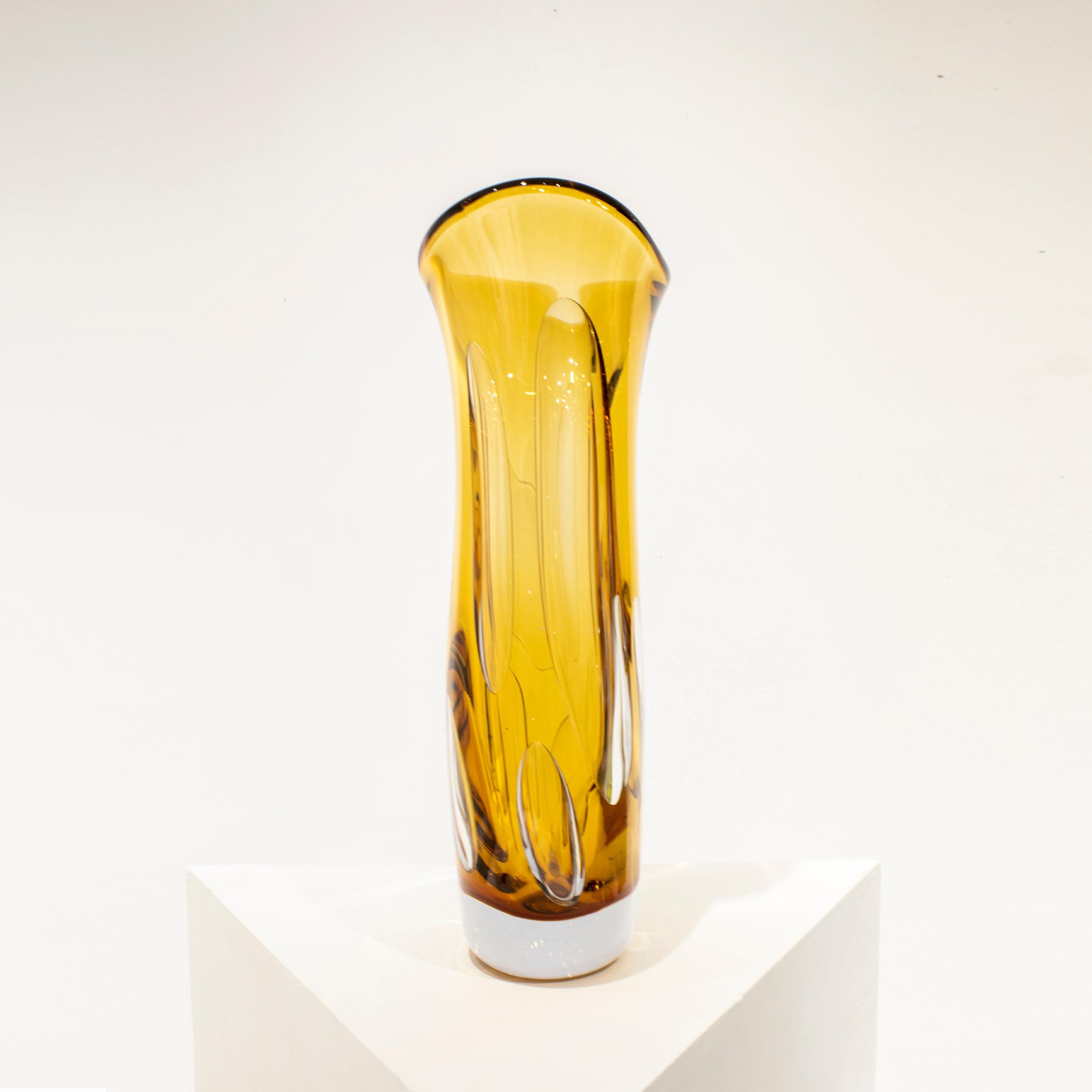 Hand-Crafted Handcrafted Semi Transparent Yellow Color Glass Vase, Italy, 2024 For Sale