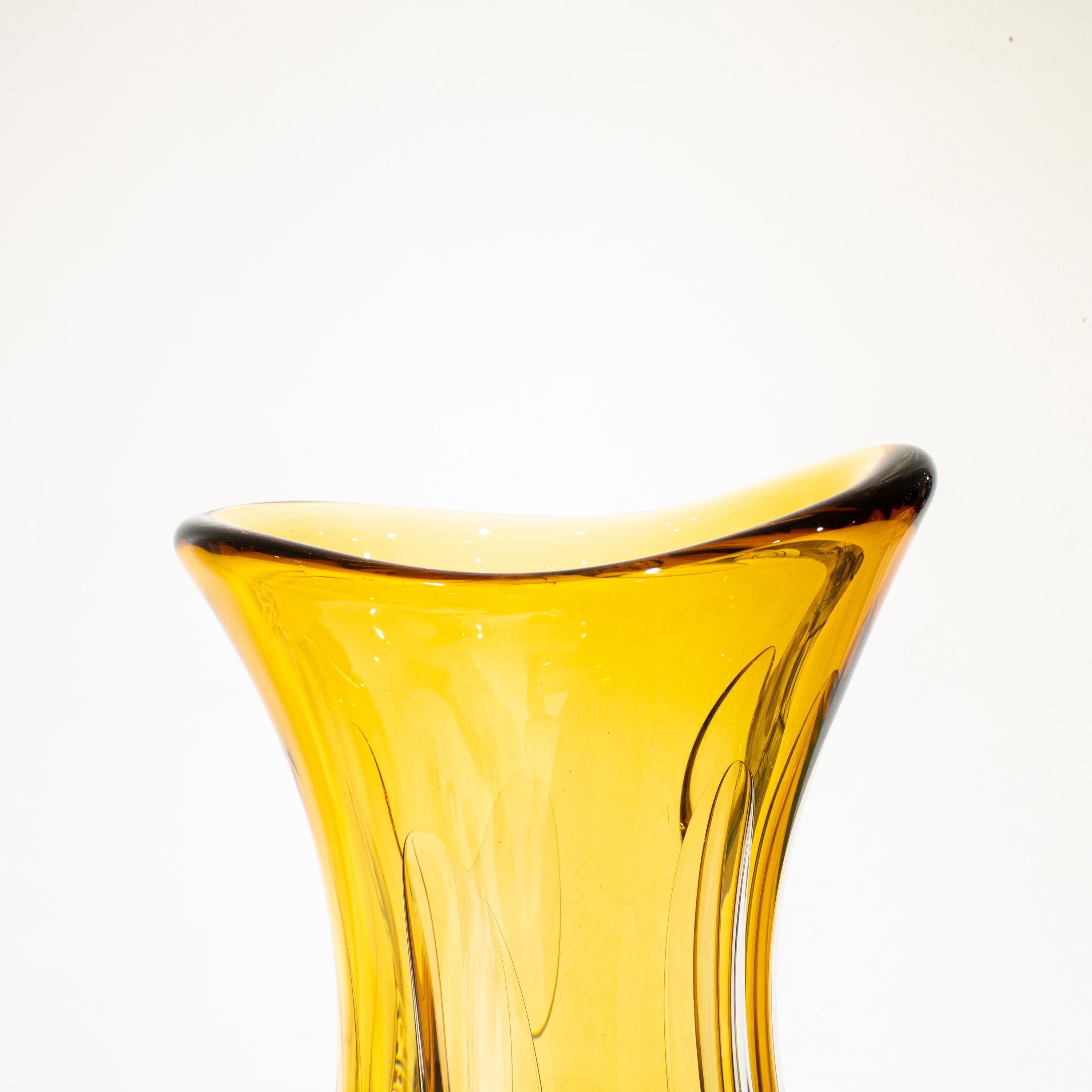 Handcrafted Semi Transparent Yellow Color Glass Vase, Italy, 2024 In Good Condition For Sale In Madrid, ES