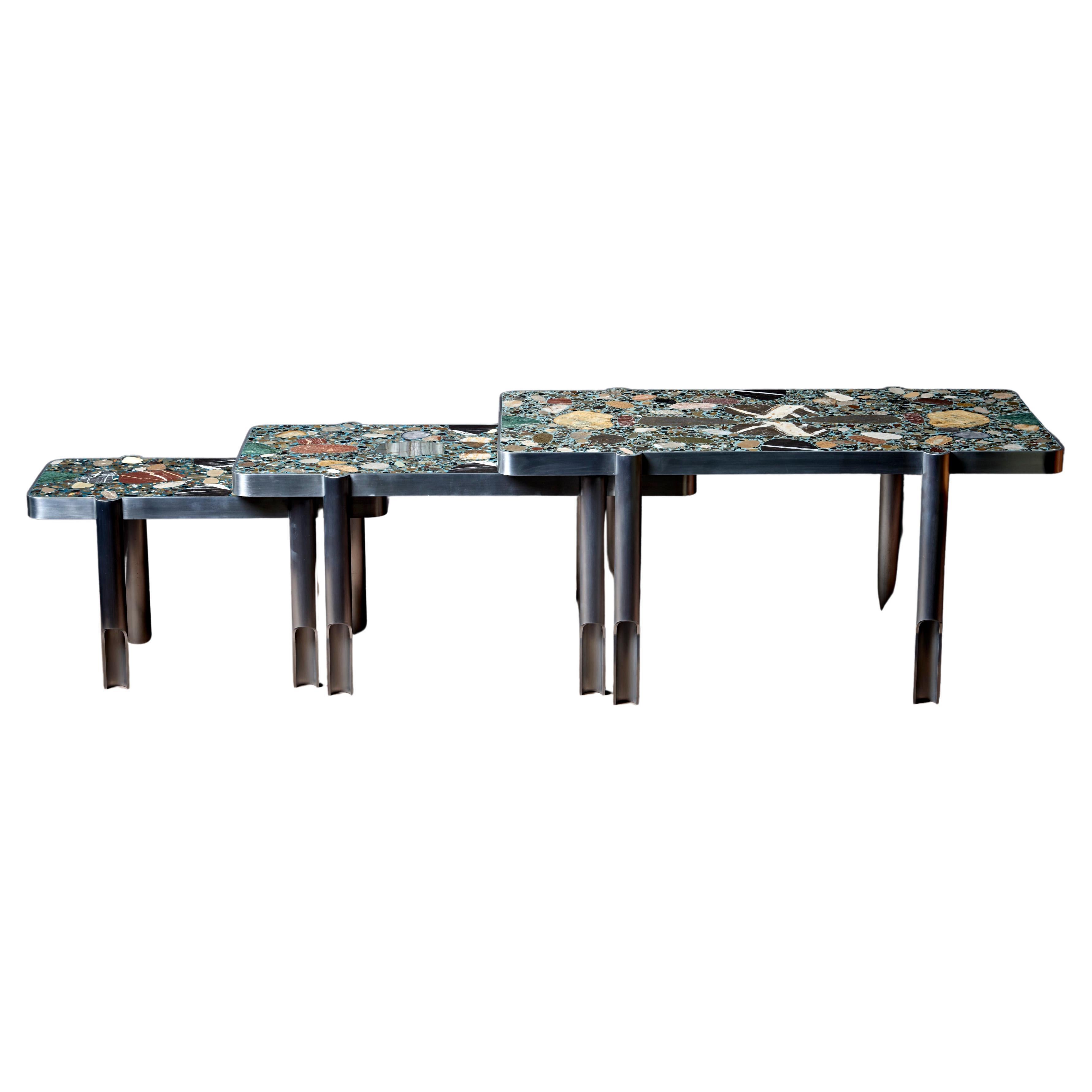 Handcrafted Set of 3 "Deacon Federico" Terrazzo Coffee Tables by Felix Muhrhofer