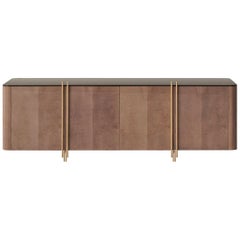 Handcrafted Sideboard in Glossy Grey Sycamore and Aged Brass