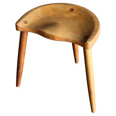 Handcrafted Signed Solid Wood Tripod Stool, circa 1980