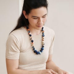 Handcrafted Modern Artisan Silk Beaded Necklace by Variously in Indigo & Gold