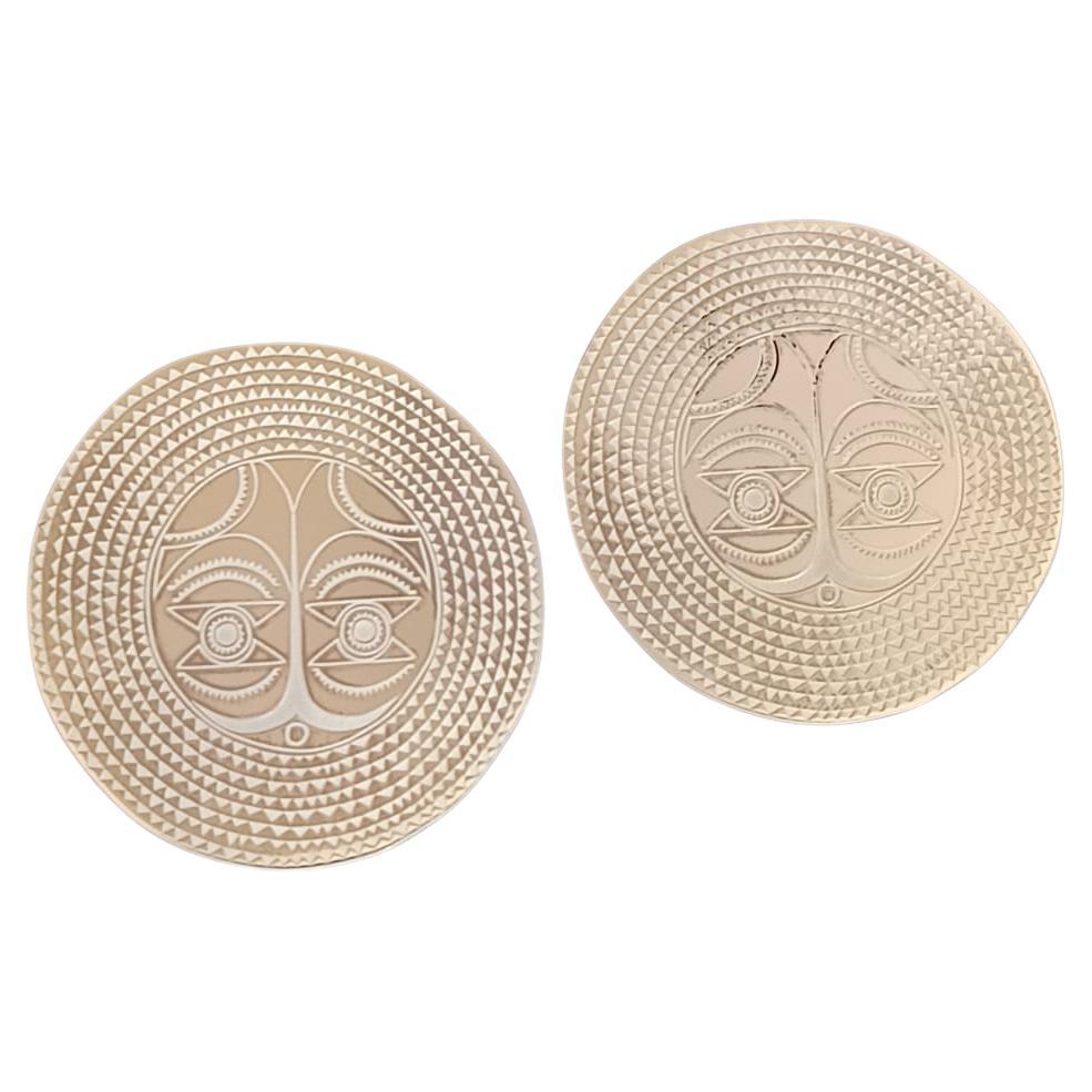 Handgefertigter Silberohrring, 92,5% Sterling, inspiriert von westafrikanischen Masken