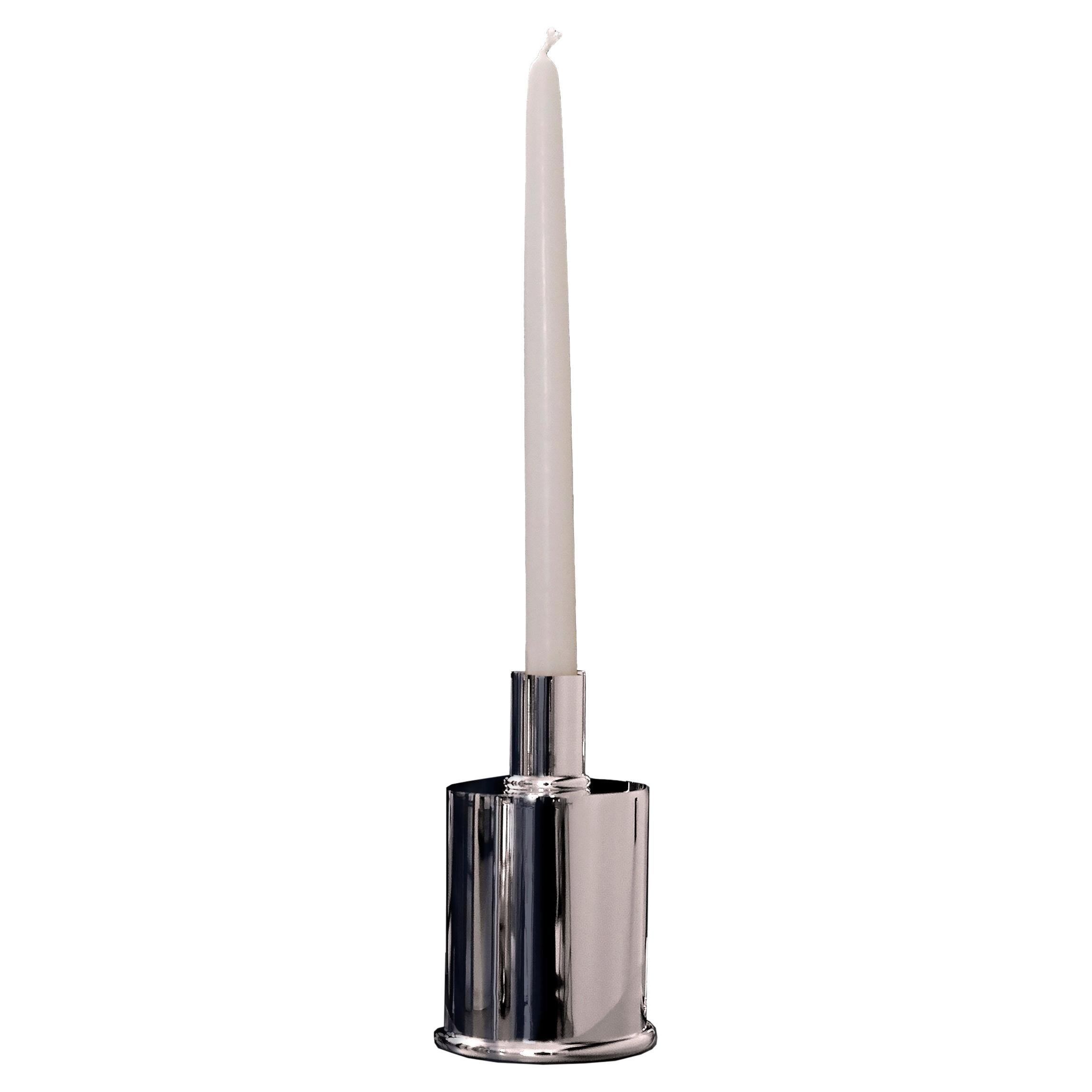 Handcrafted Silver-Plated Brass Candle Holder, Contemporary Italian Design