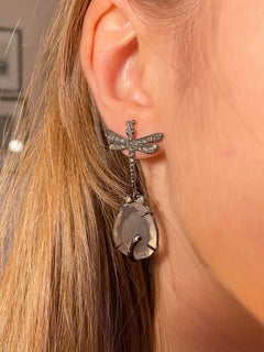 Rossella Ugolini Dragonfly Rose Quartz 0.50 Karat Diamond Dangle Earrings