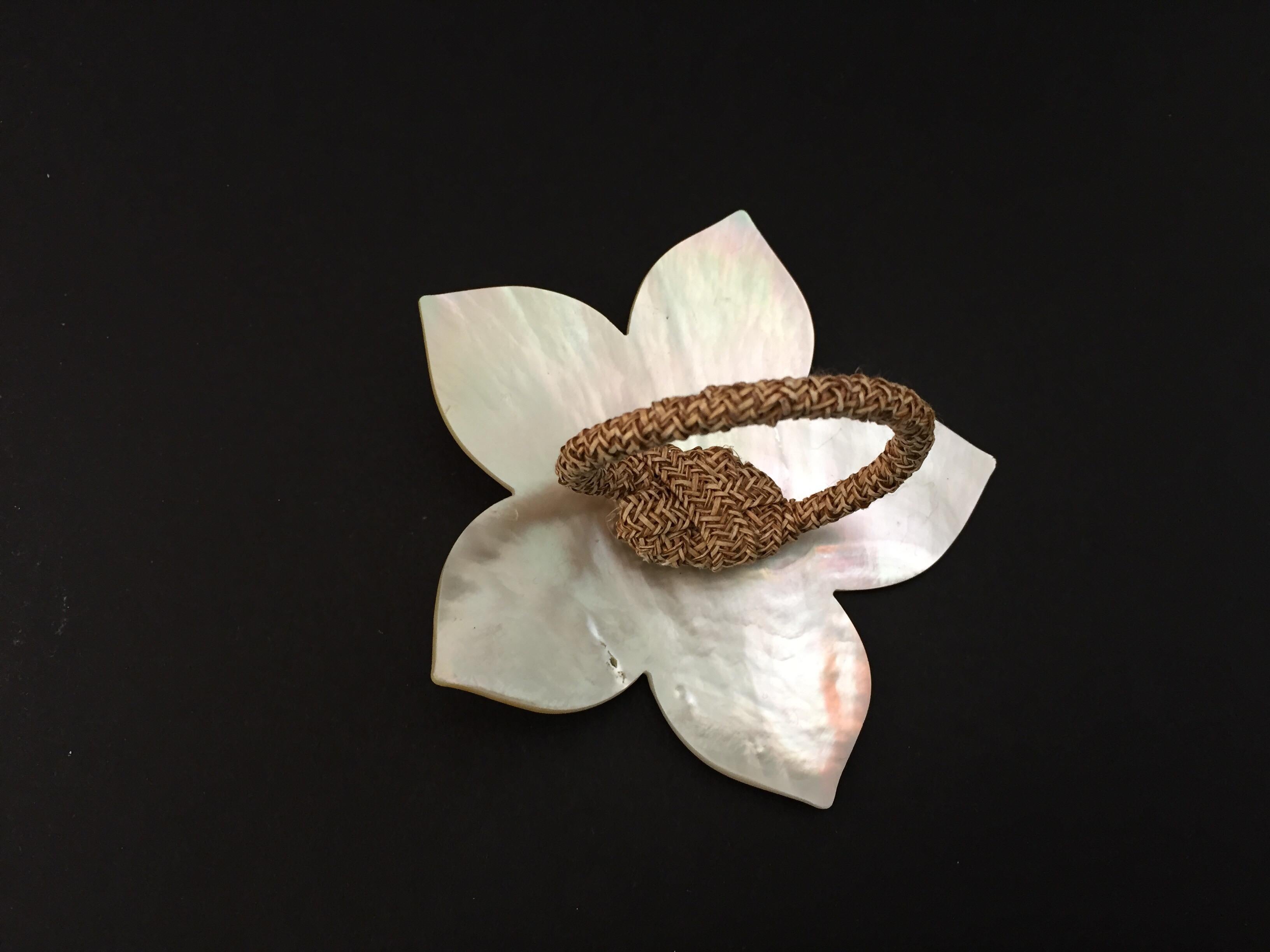 Hand-Crafted Handcrafted Six Napkin Rings in Natural Capiz Pearl Shell Flower Star Shape For Sale