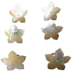 Retro Handcrafted Six Napkin Rings in Natural Capiz Pearl Shell Flower Star Shape