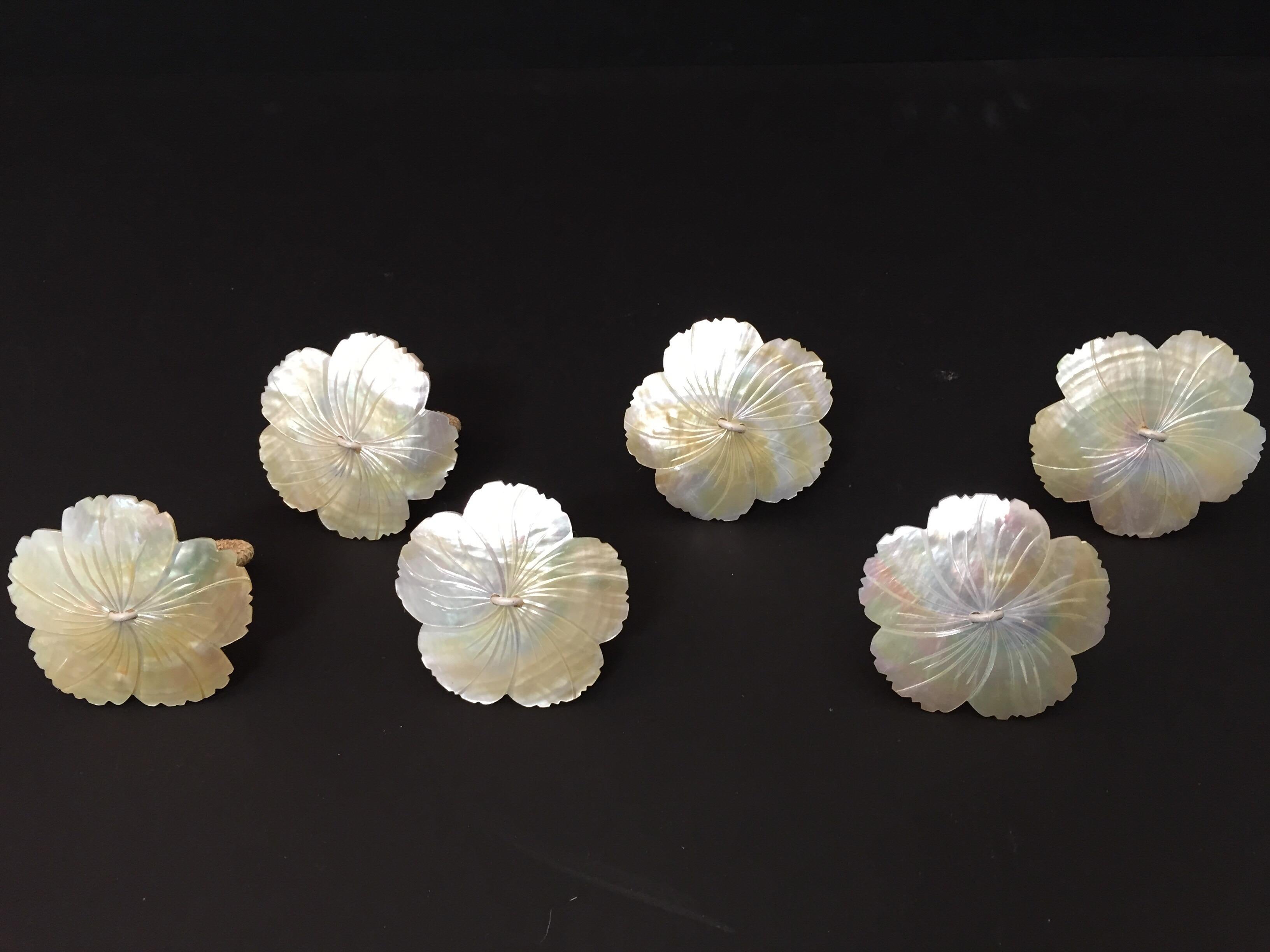 Hand-Crafted Handcrafted Six Napkin Rings in Natural Capiz Pearl Shell For Sale