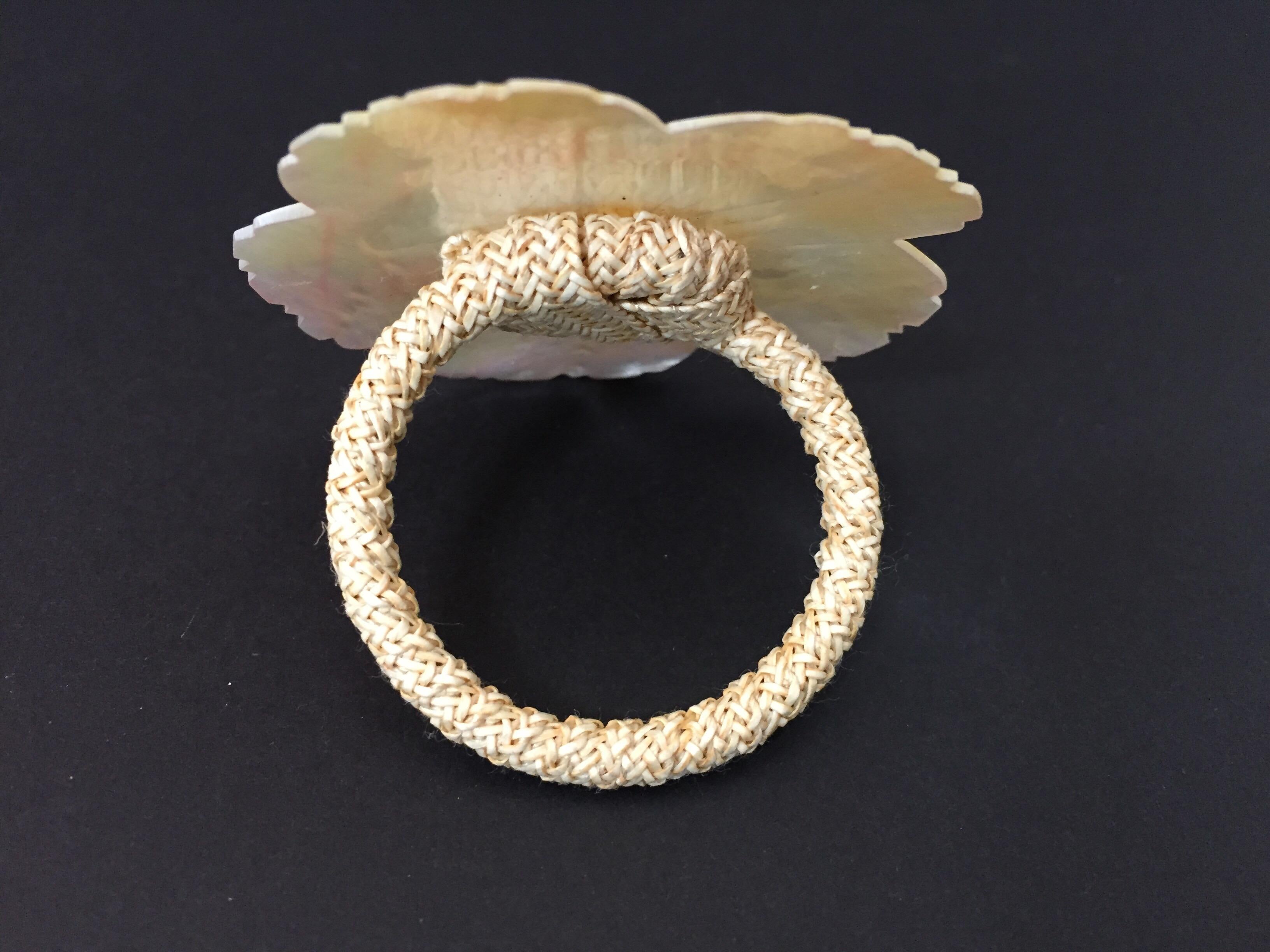 Handcrafted Six Napkin Rings in Natural Capiz Pearl Shell In Good Condition For Sale In North Hollywood, CA