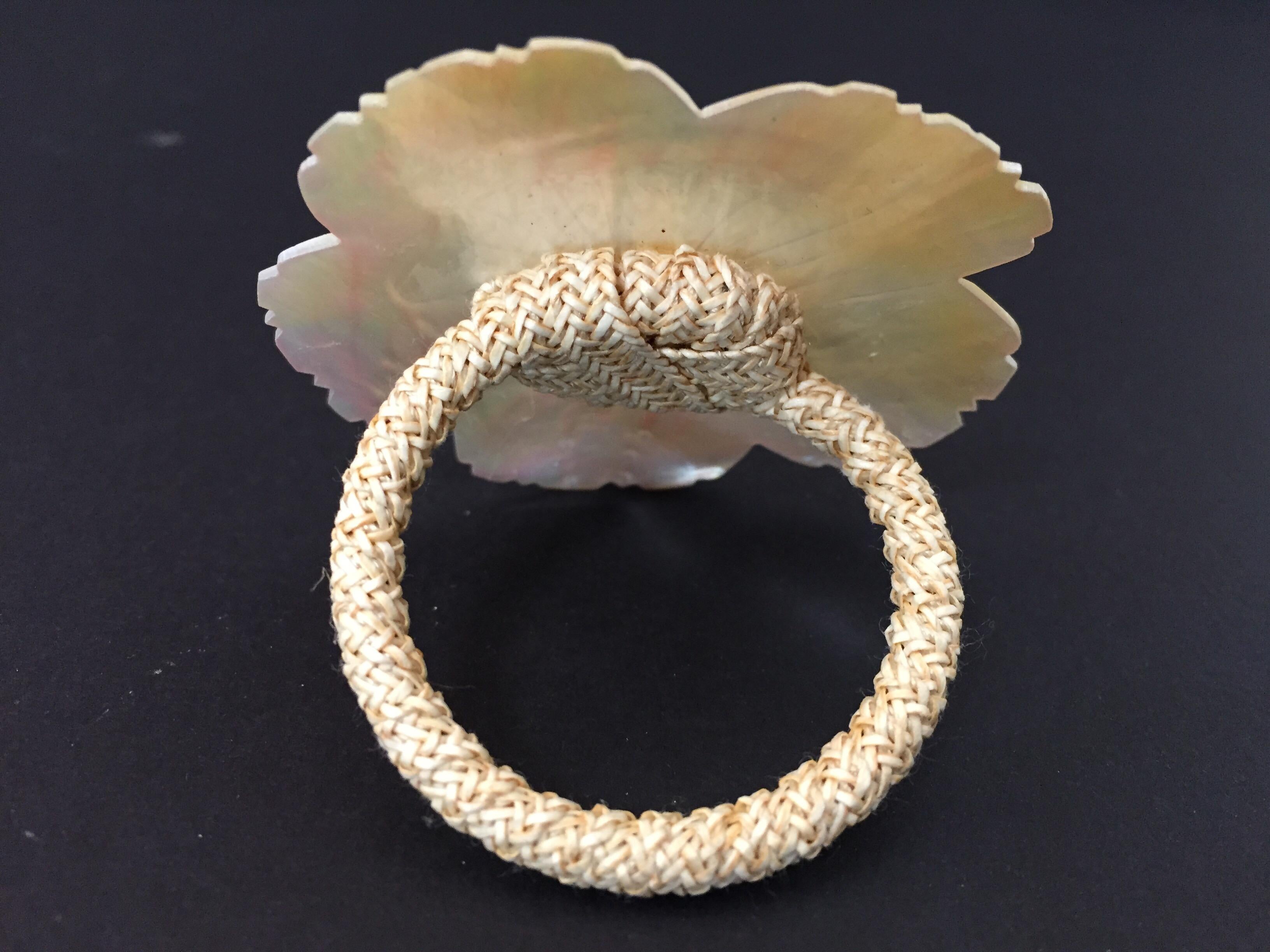 Late 20th Century Handcrafted Six Napkin Rings in Natural Capiz Pearl Shell For Sale