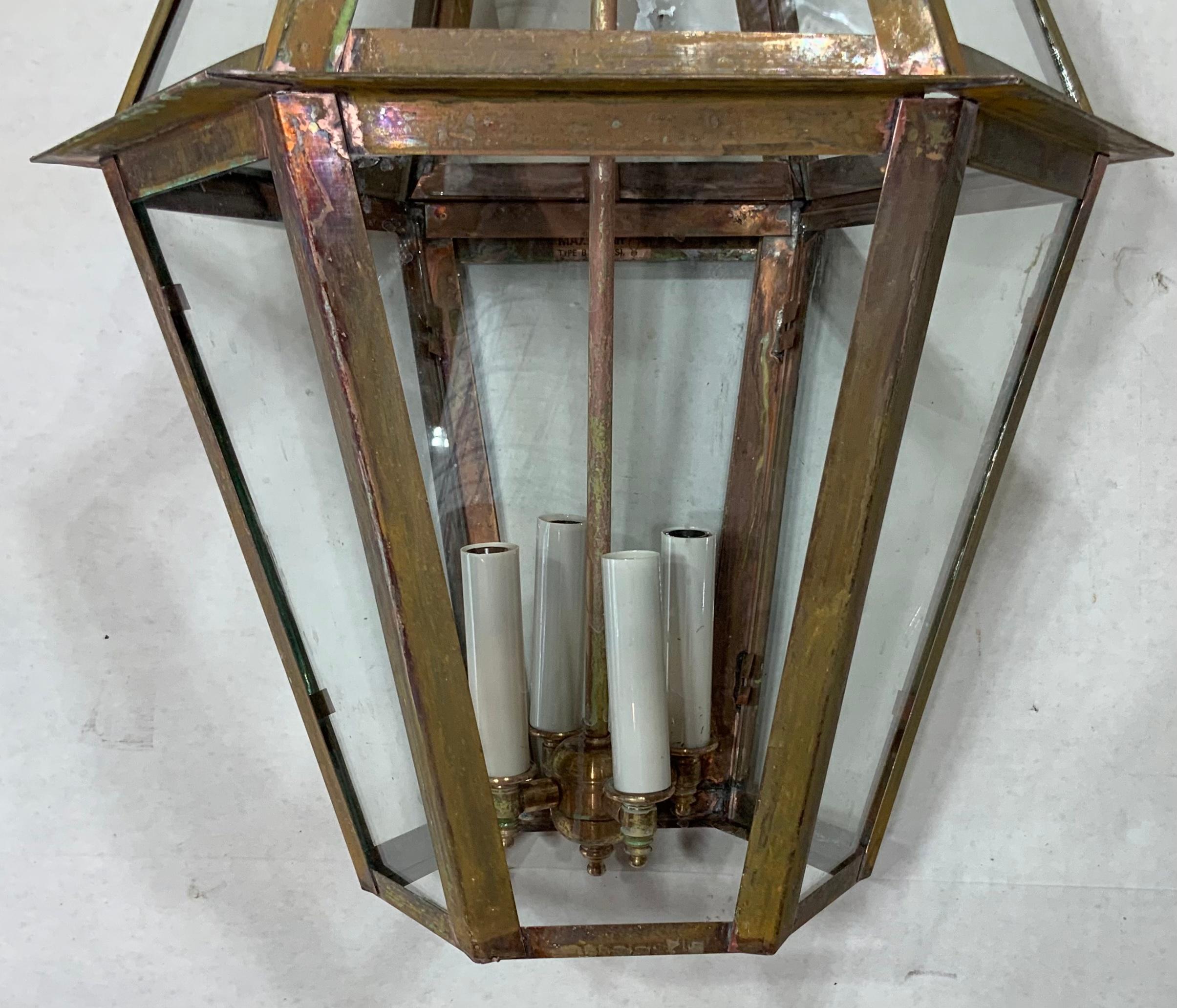 American Handcrafted Six Sides Solid Copper and Brass Hanging Lantern