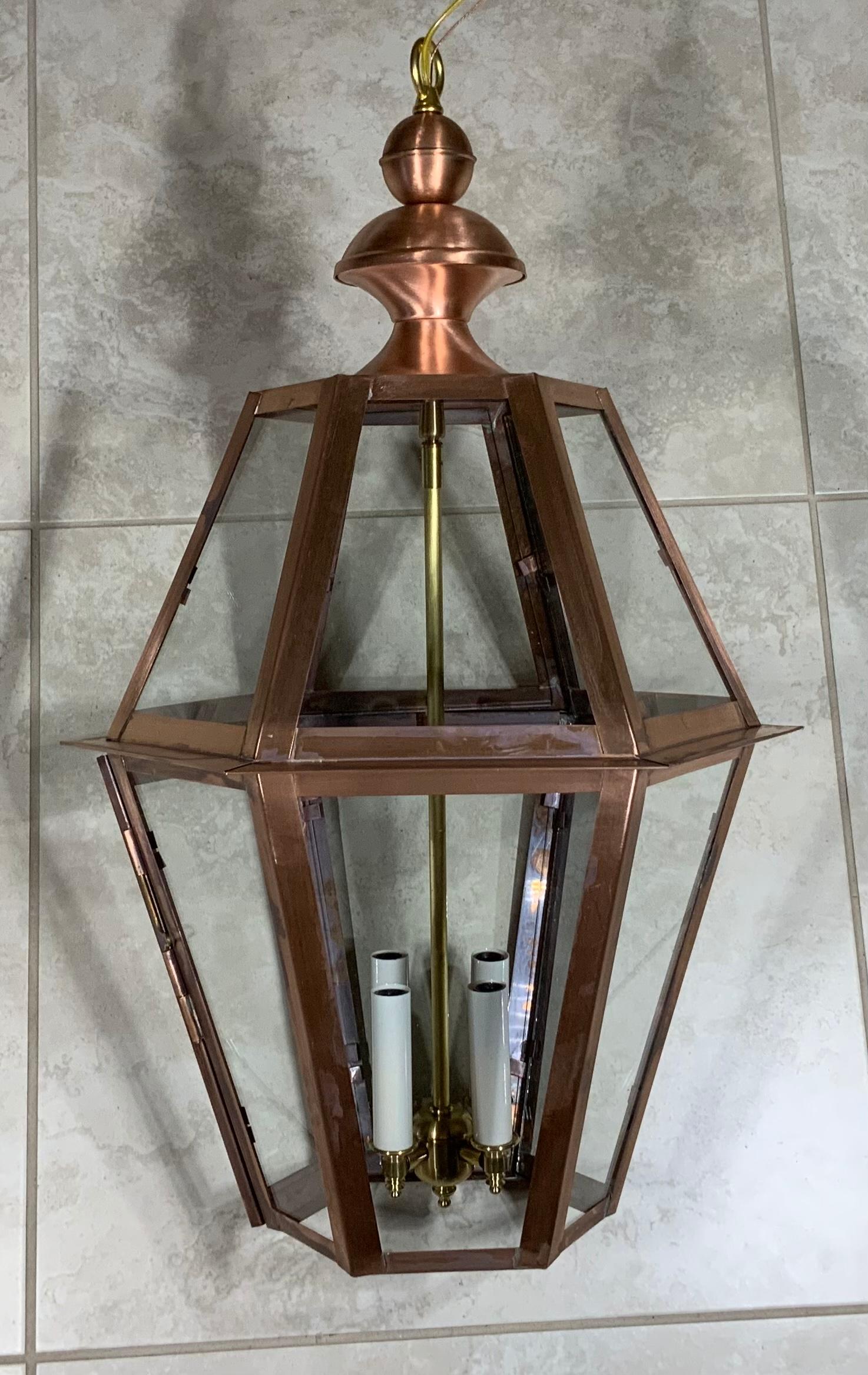 American Handcrafted Six Sides Solid Copper and Brass Hanging Lantern
