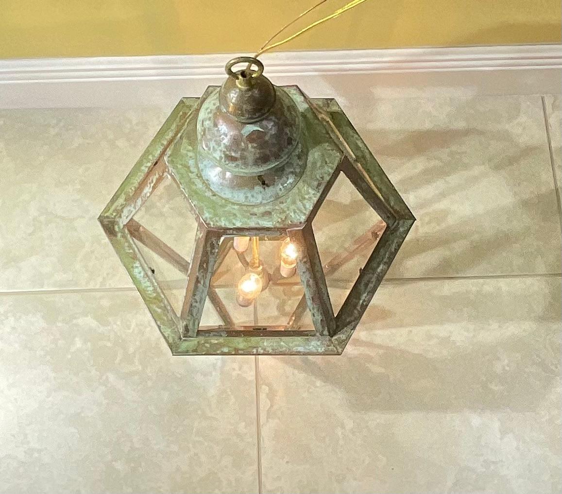 Hand-Crafted Handcrafted Six Sides Solid Copper and Brass Hanging Lantern