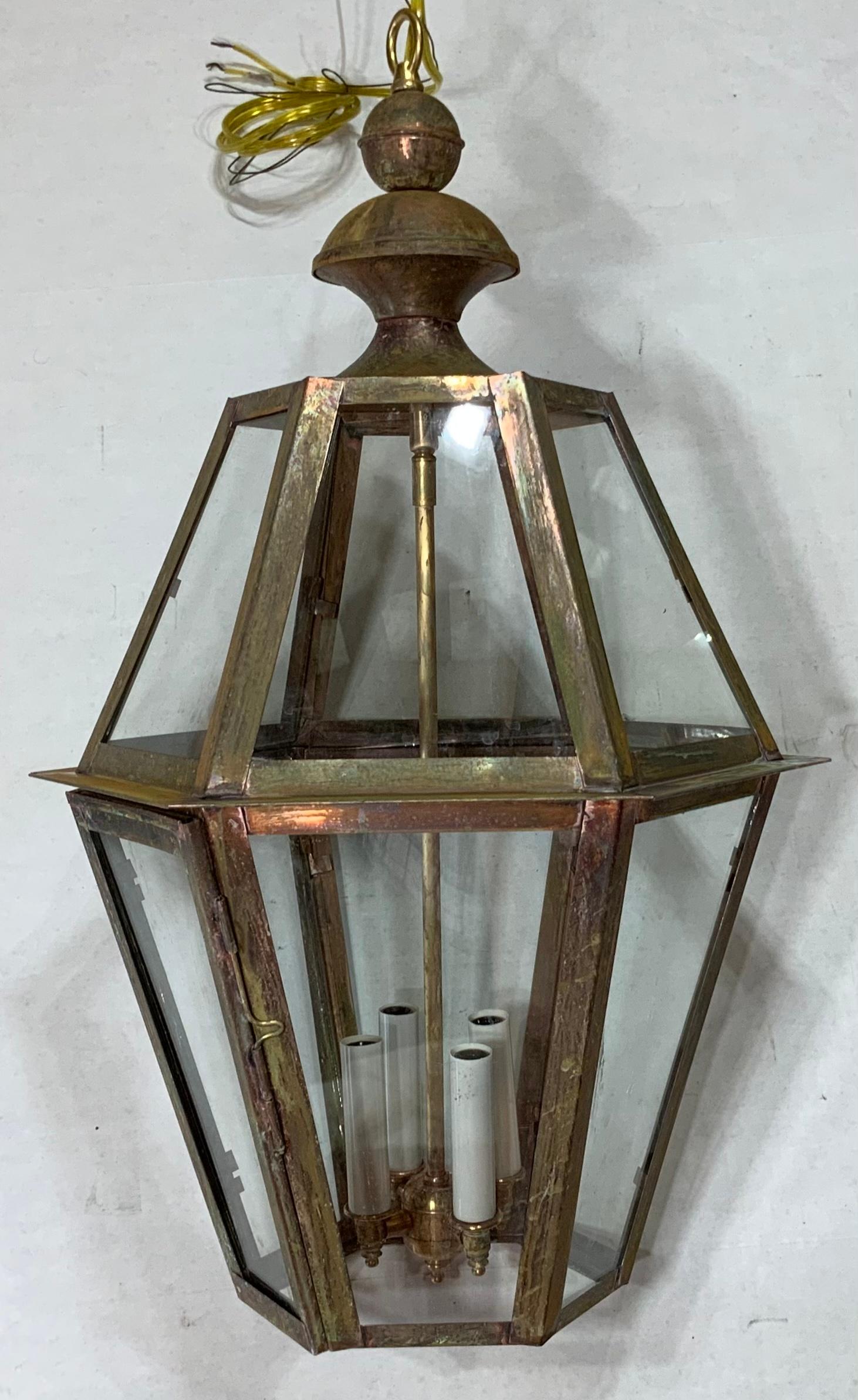 Contemporary Handcrafted Six Sides Solid Copper and Brass Hanging Lantern