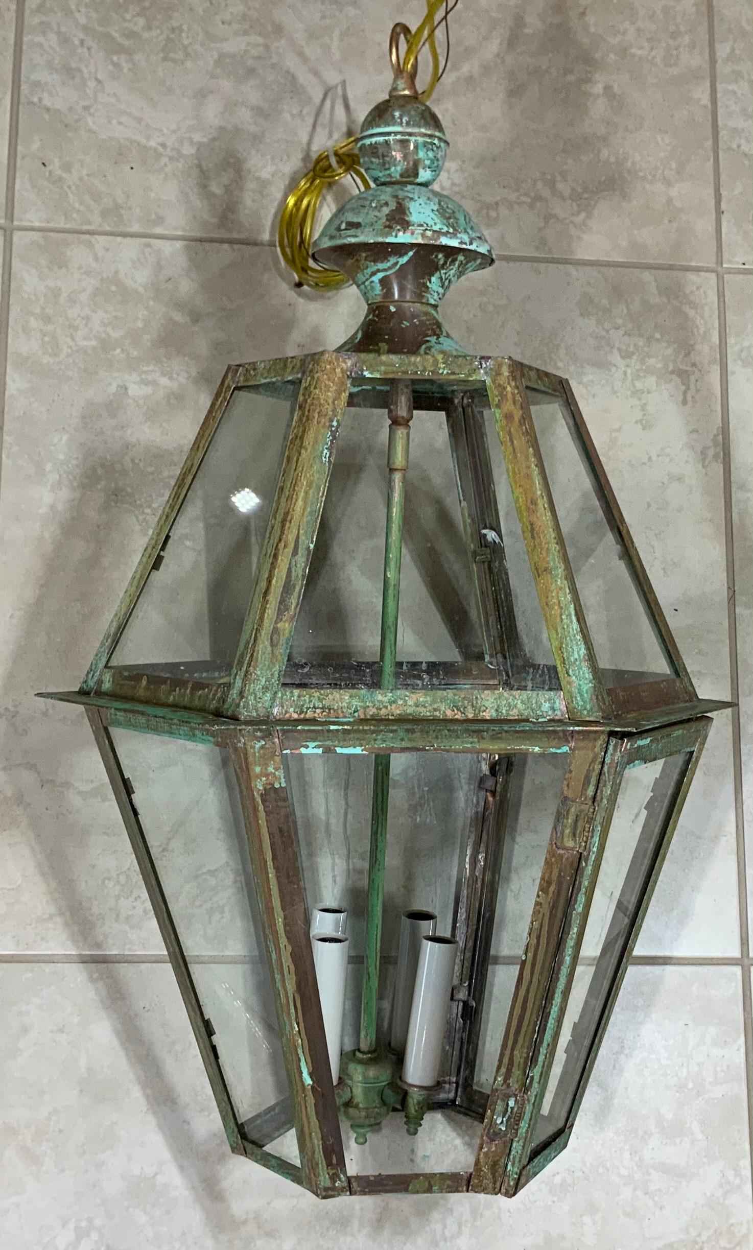 Contemporary Handcrafted Six Sides Solid Copper and Brass Hanging Lantern