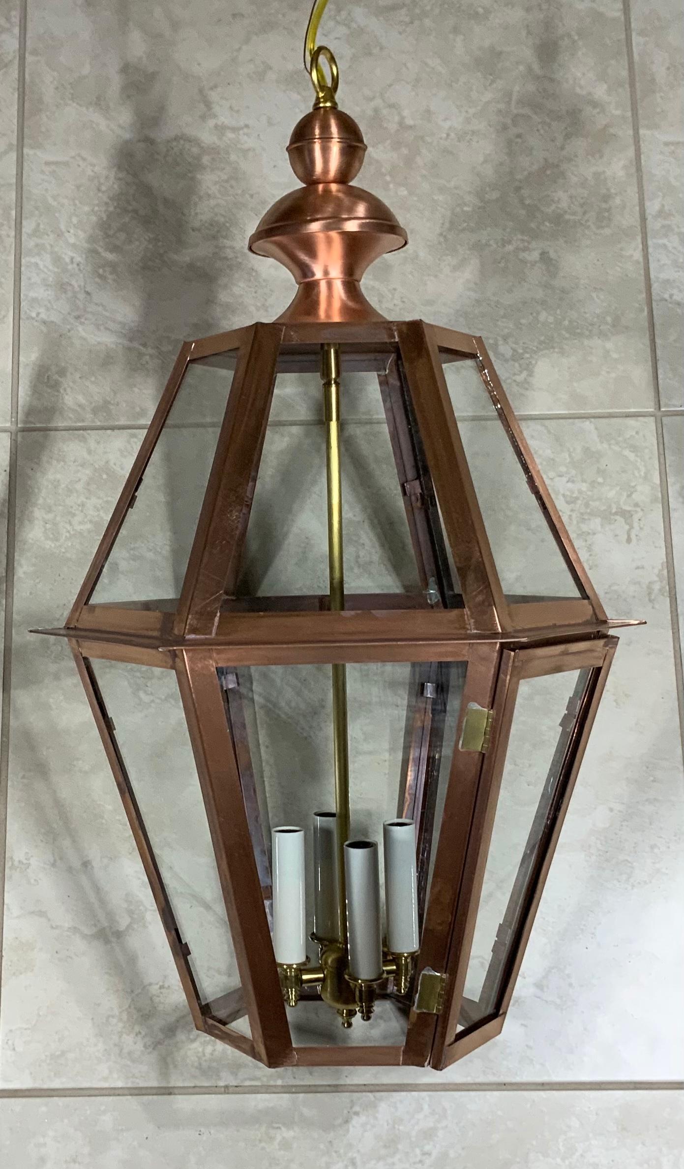 Handcrafted Six Sides Solid Copper and Brass Hanging Lantern 1