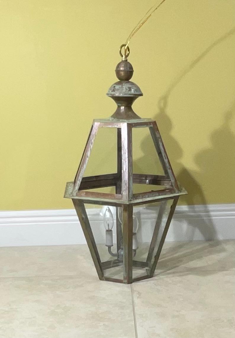 20th Century Handcrafted Six Sides Solid Copper and Brass Hanging Lantern