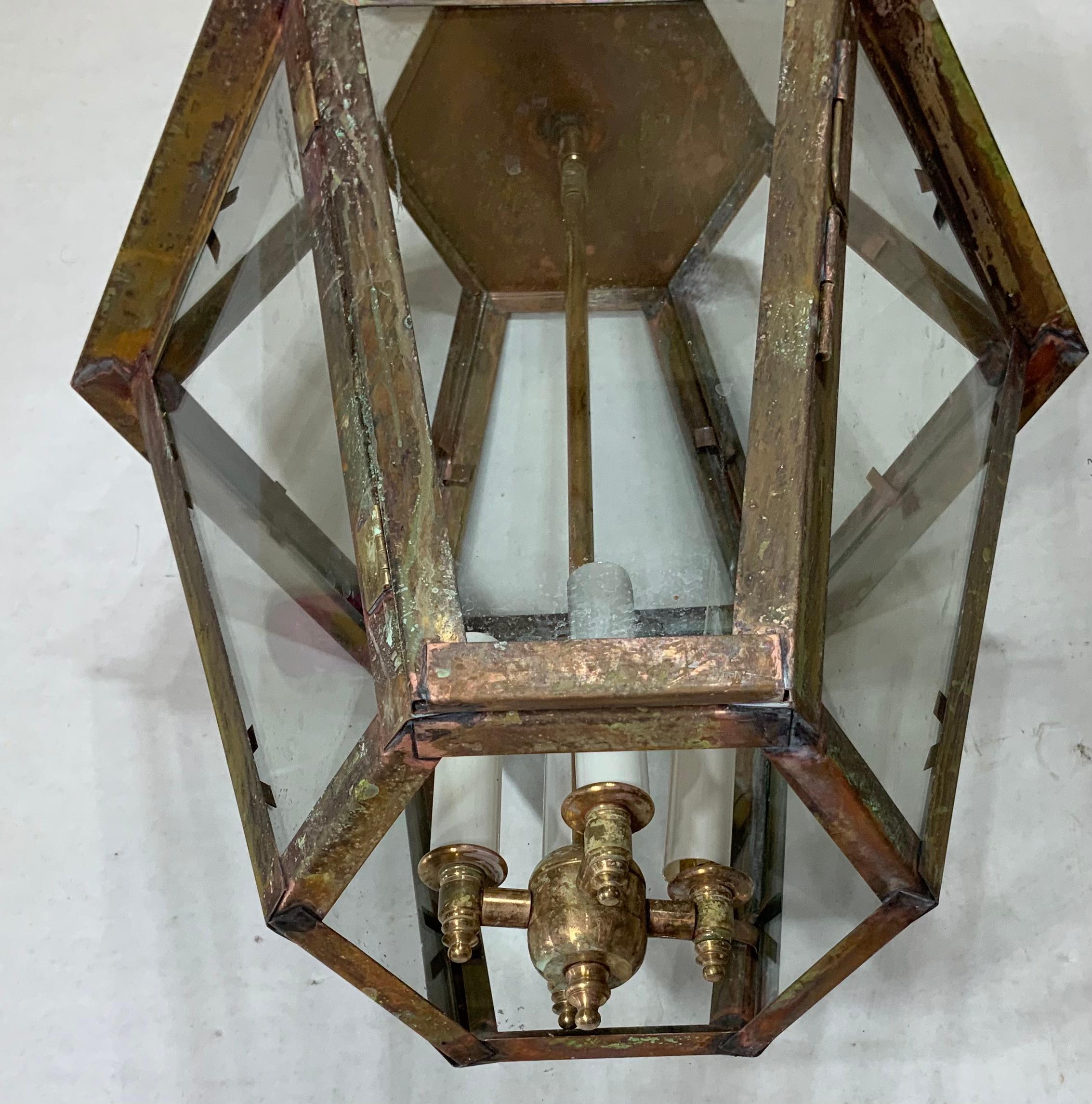 Handcrafted Six Sides Solid Copper and Brass Hanging Lantern 3