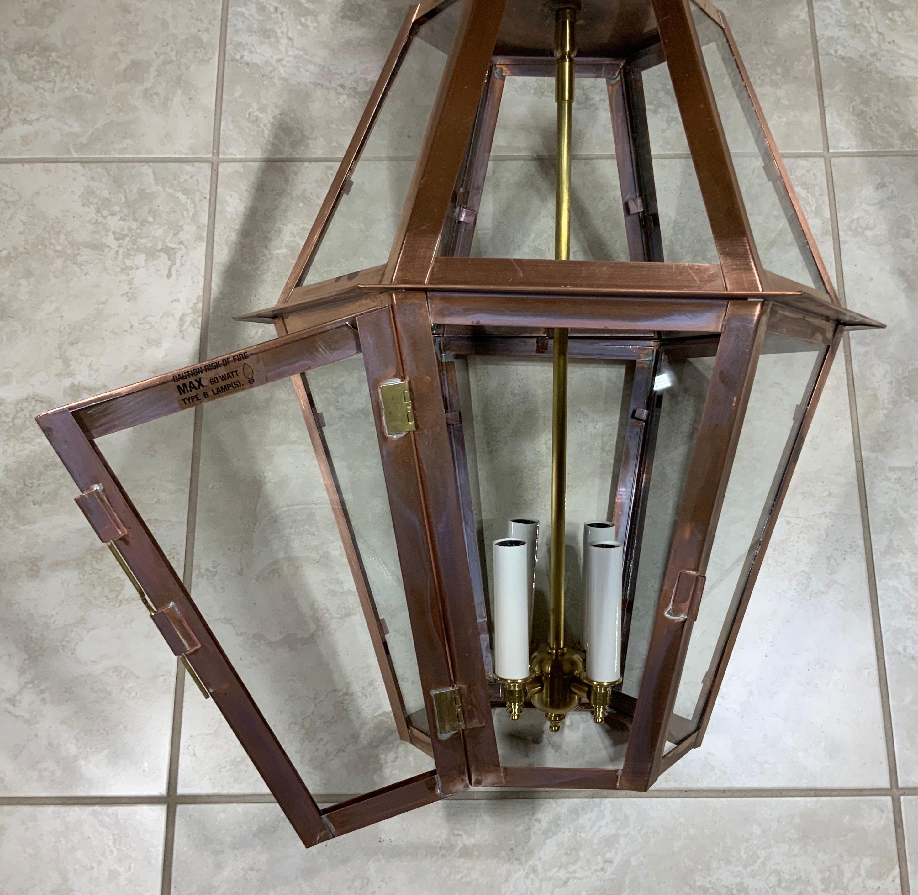 Handcrafted Six Sides Solid Copper and Brass Hanging Lantern 3