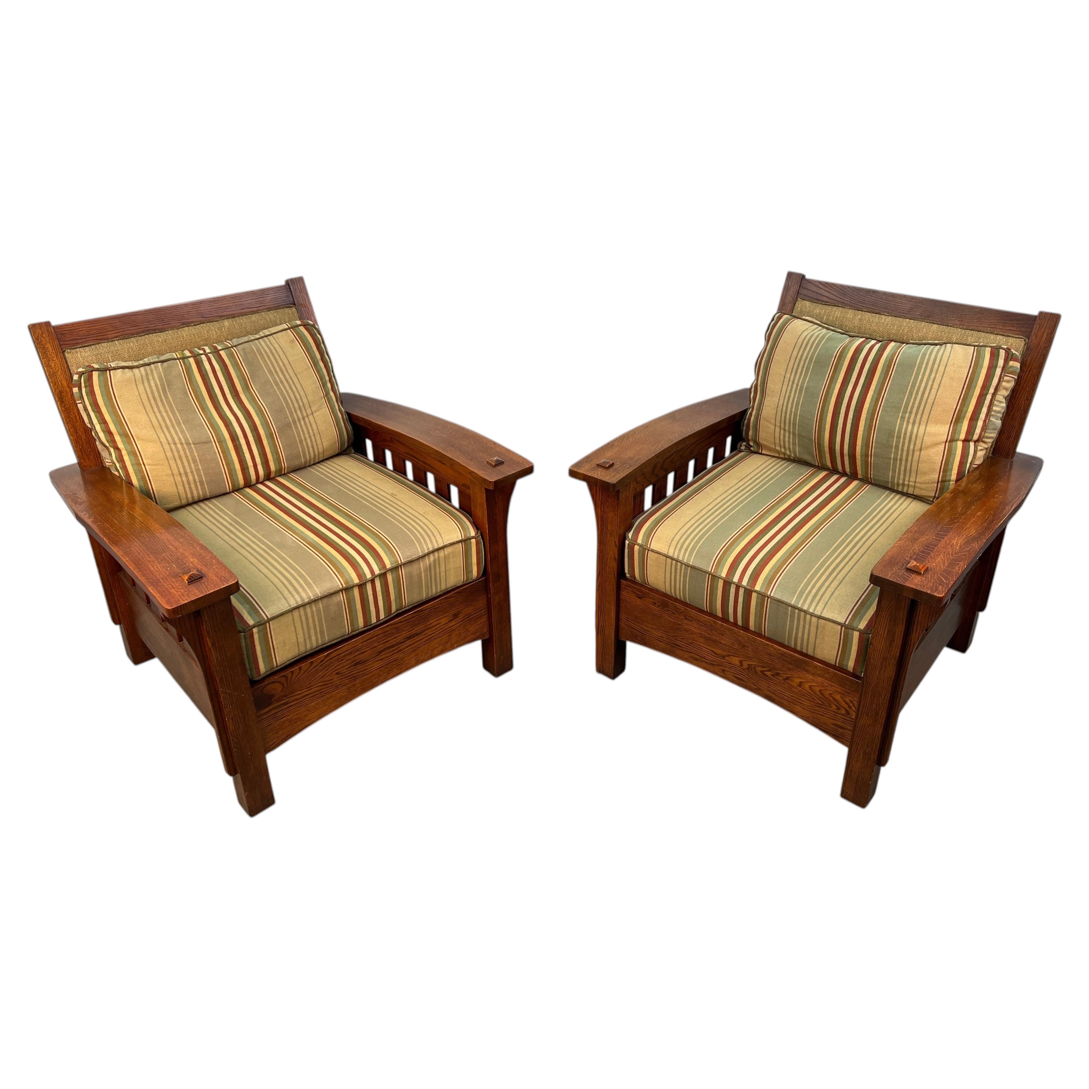 Handcrafted Slatted Mission Oak Lounge Chairs For Sale