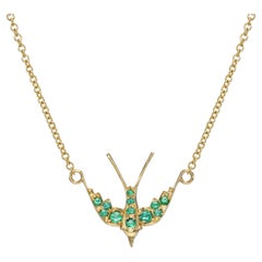 Handcrafted Small Swallow Pendant Necklace with Gemstones by Single Stone