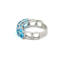 Half Eternity 4.47 Ct Cushion Cut Blue Topaz Band Ring in 14k Solid White Gold