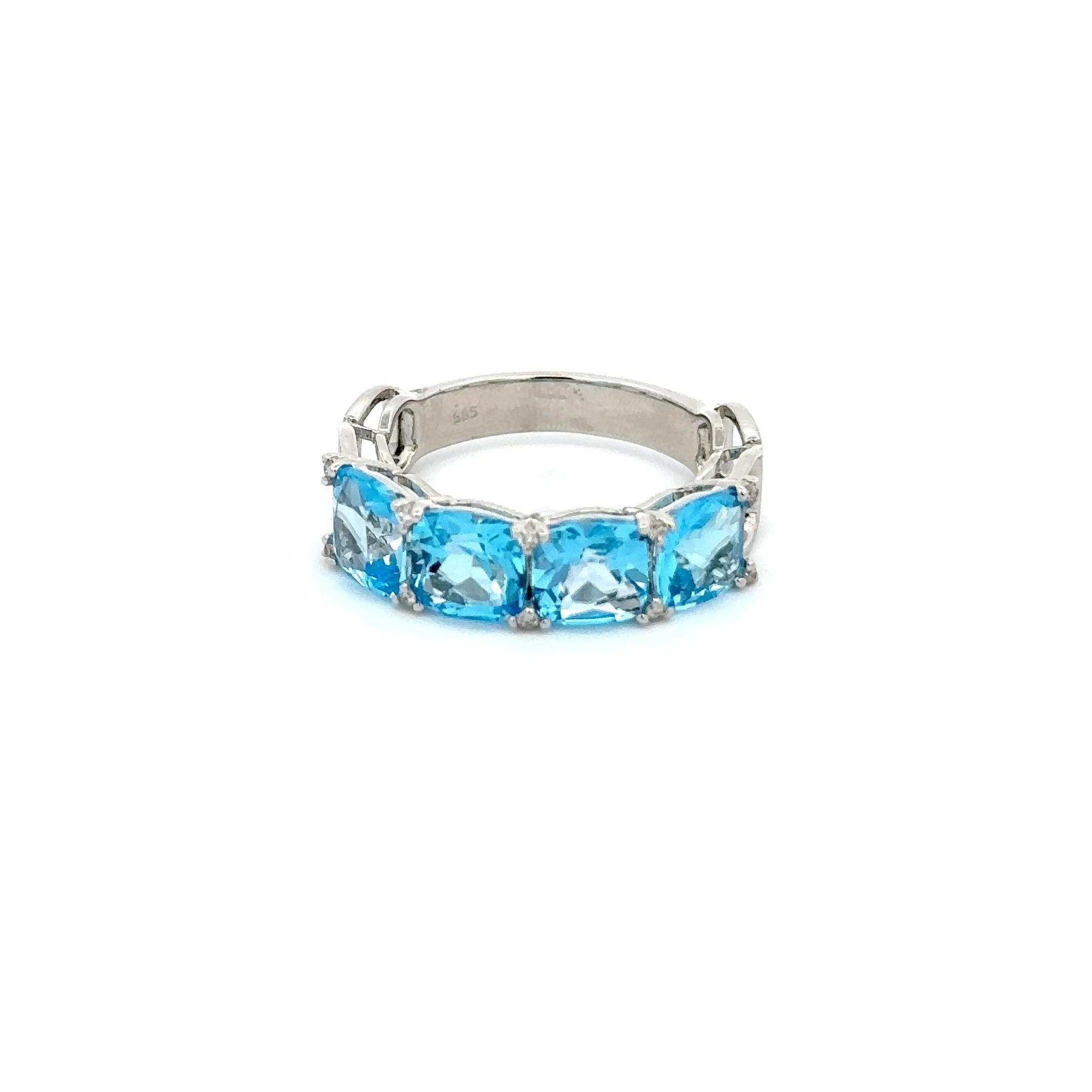 For Sale:  Half Eternity 4.47 Ct Cushion Cut Blue Topaz Band Ring in 14k Solid White Gold 7