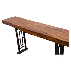 Handcrafted Solid Acacia Live Edge Console on Metal Legs