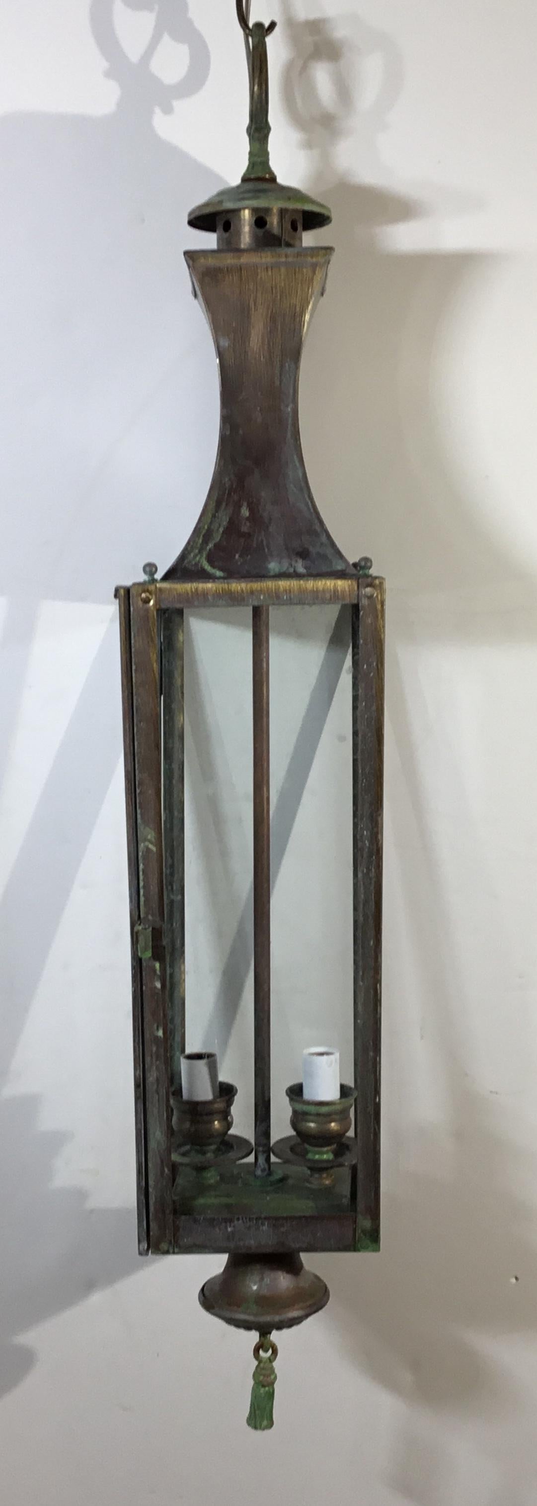 Handcrafted Solid Brass Ceiling Lantern In Good Condition In Delray Beach, FL