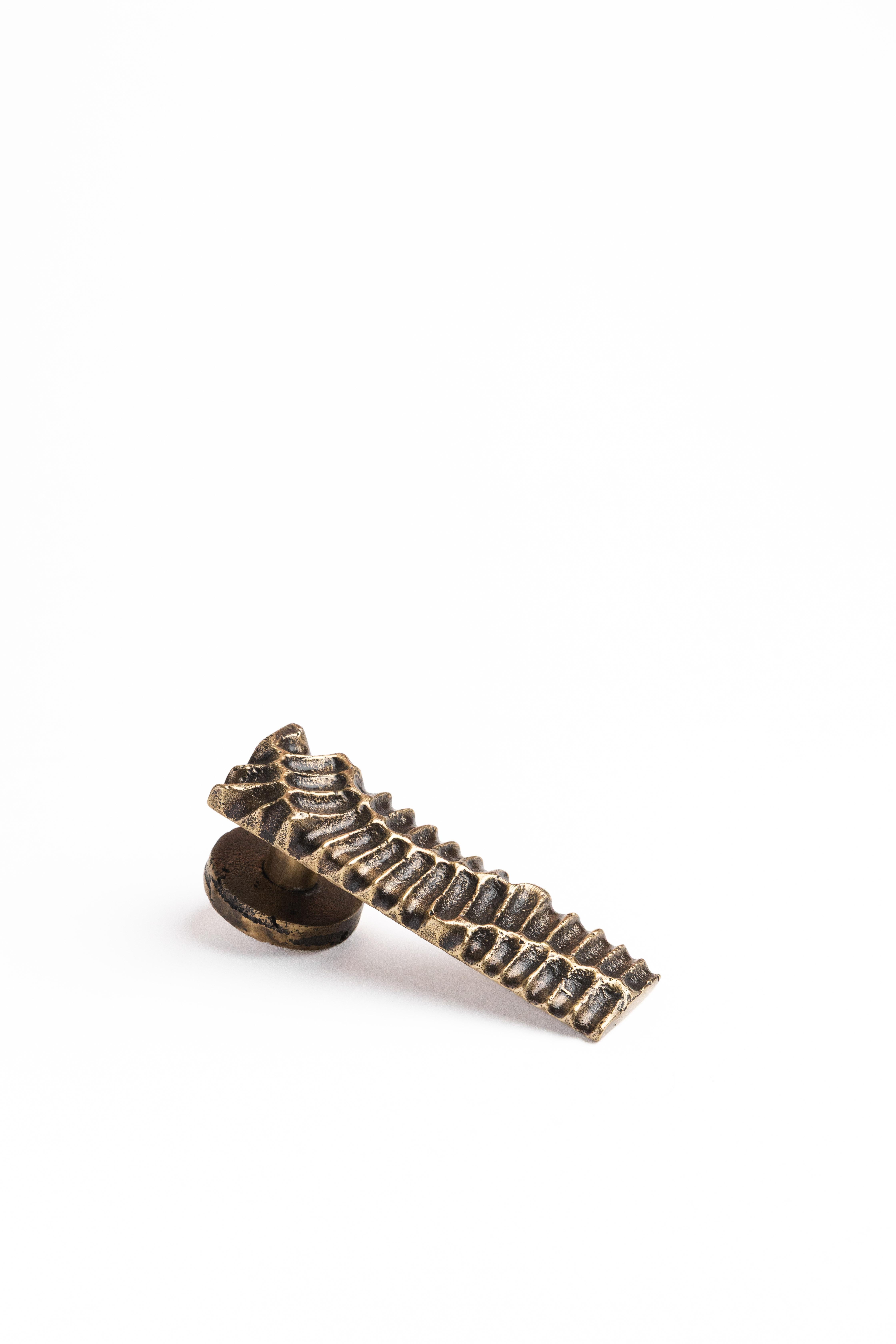 Forged Handcrafted solid brass  lever handles with organic design 14.5 cm x 4.5 cm For Sale