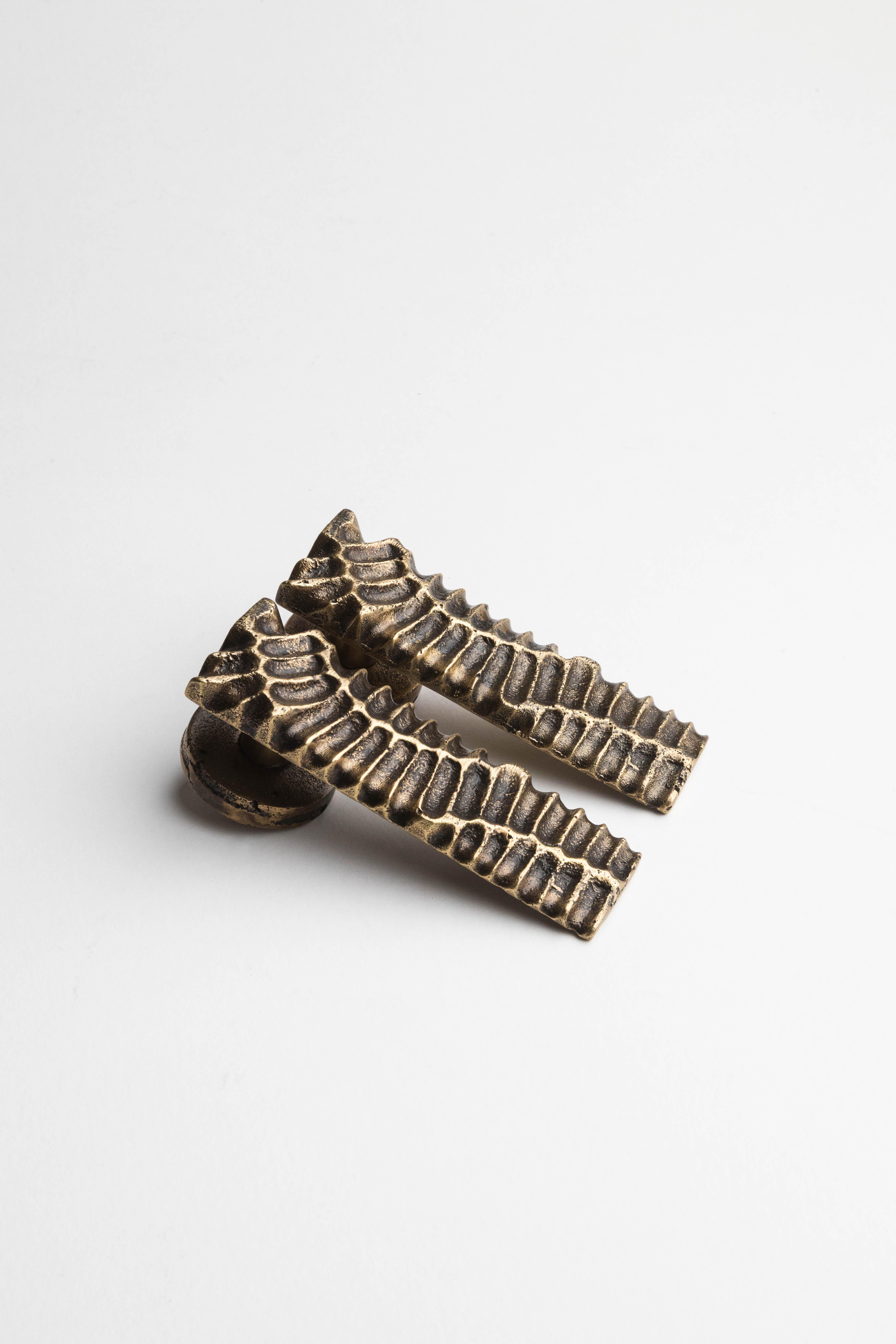 Contemporary Handcrafted solid brass  lever handles with organic design 14.5 cm x 4.5 cm For Sale