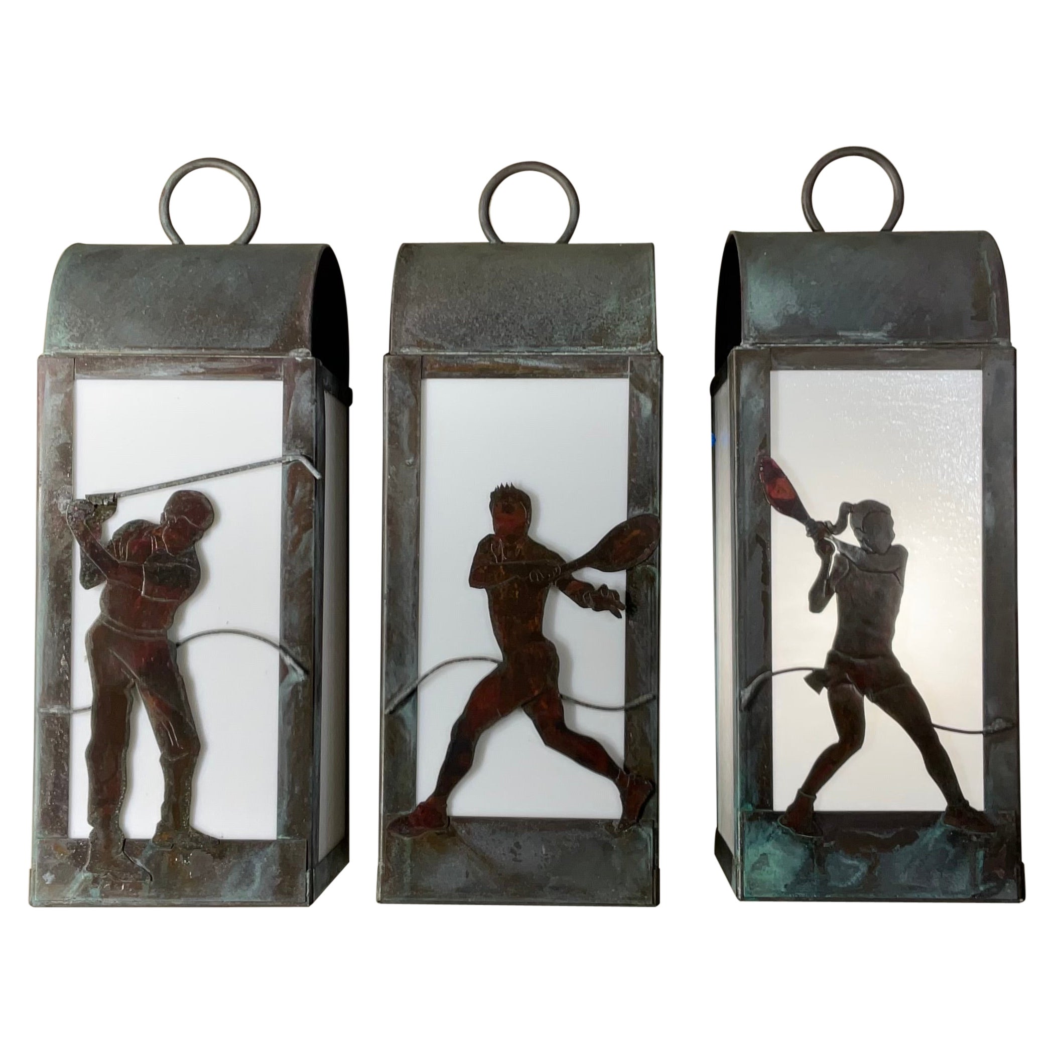 Handcrafted Solid Copper Wall Hanging  Lantern With  Unique Sports Silhouette For Sale