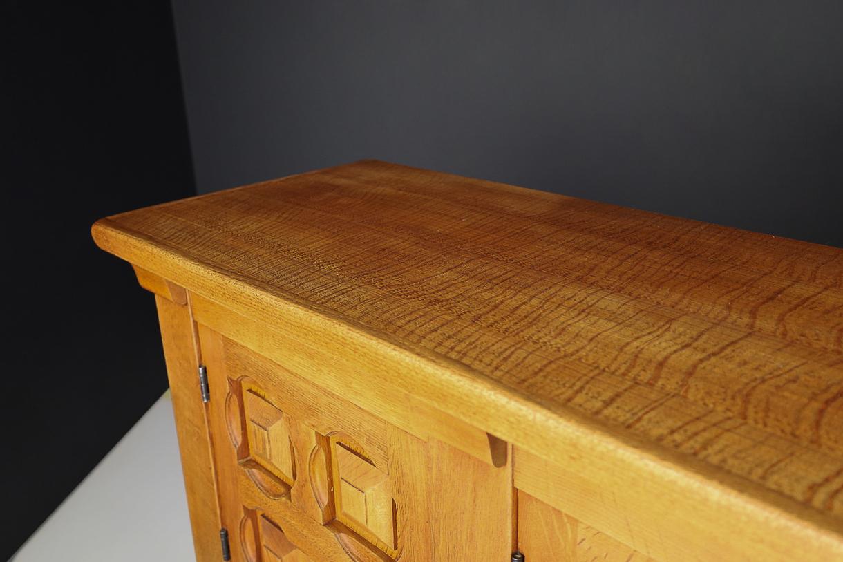 Handcrafted Solid Oak Credenza with Wrought Iron Details Spain 1940s For Sale 5