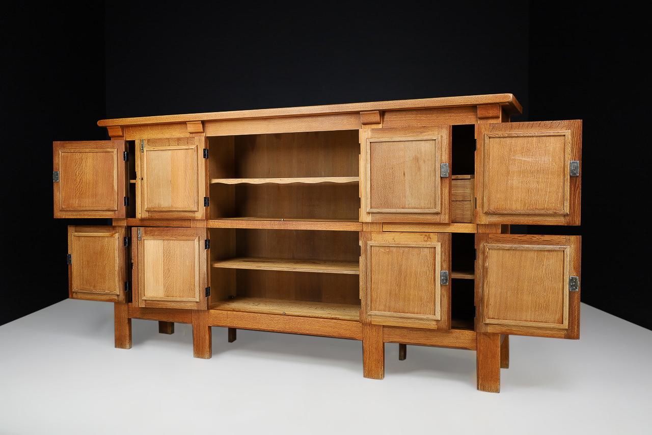 Handcrafted Solid Oak Credenza with Wrought Iron Details Spain 1940s In Good Condition For Sale In Almelo, NL