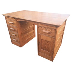 Handcrafted Solid Oak Partners Desk Writing Desk on Wheels, circa 1960