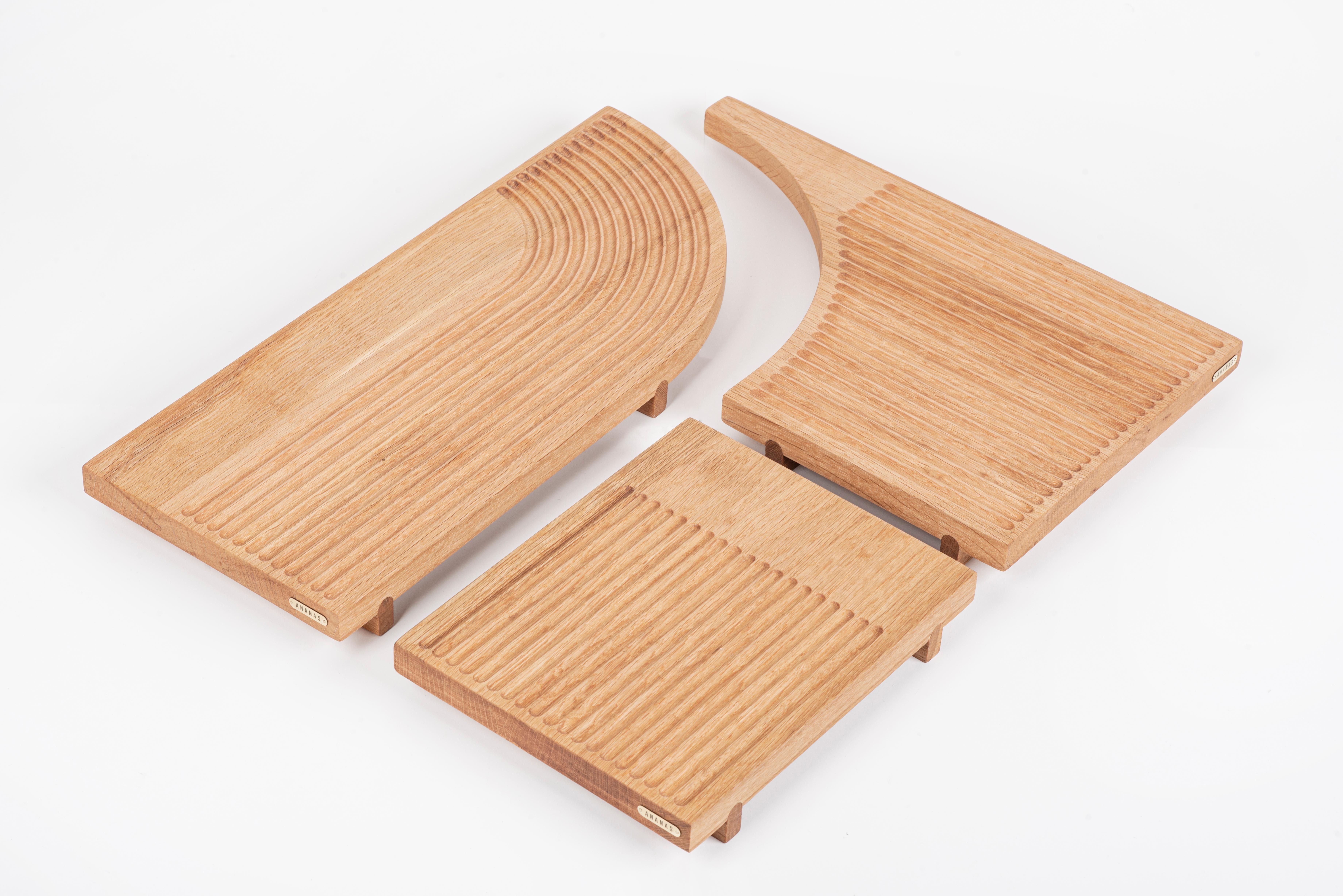 Handcrafted Solid Oak Wood Sushi Serving Board Set of Three In New Condition For Sale In Karabağlar/Izmir, TR